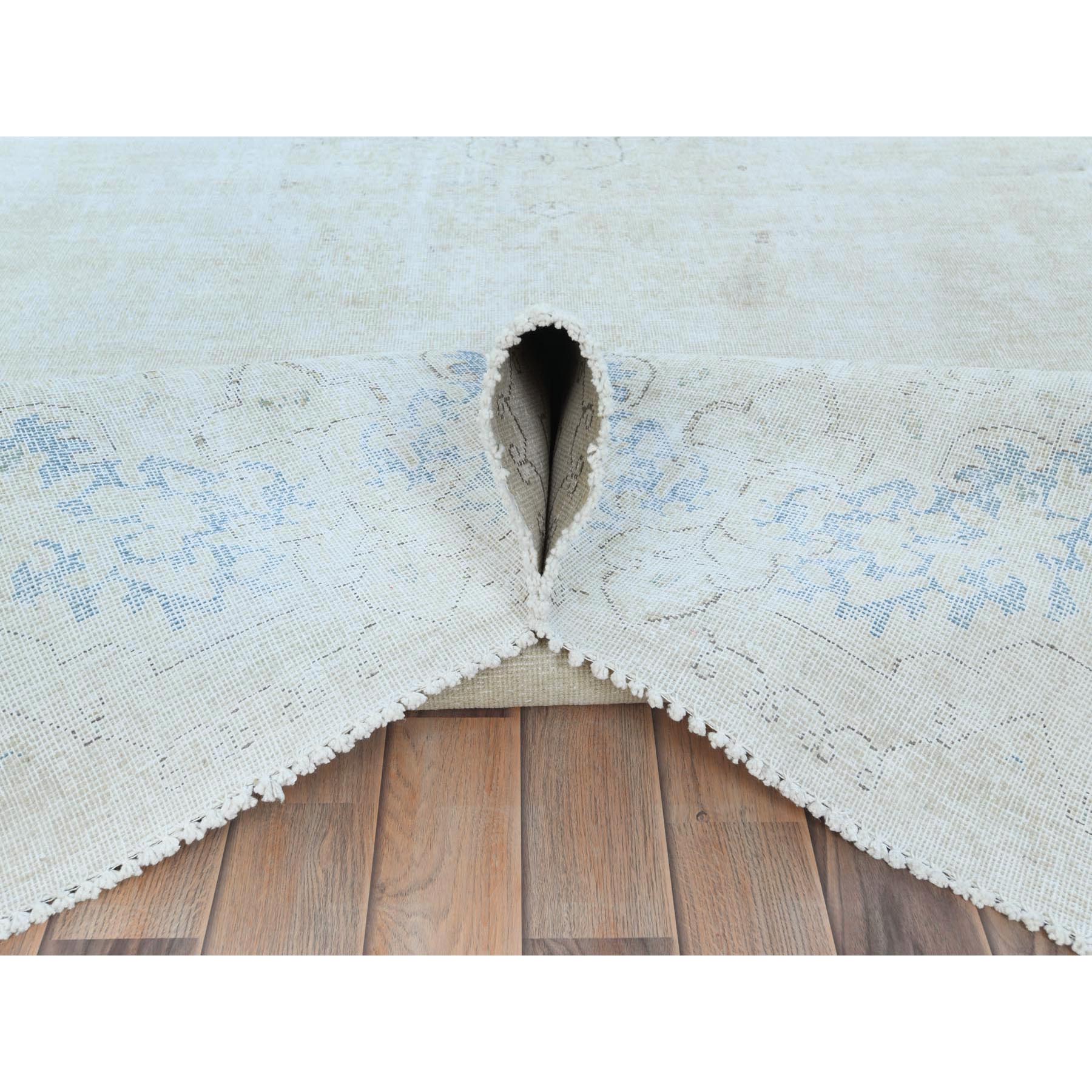 9'10"x13'7" Ivory Hand Knotted, Vintage Persian Kerman Sheared Low, Worn Wool, Shabby Chic, Distressed Look, Oriental Rug Sh81623