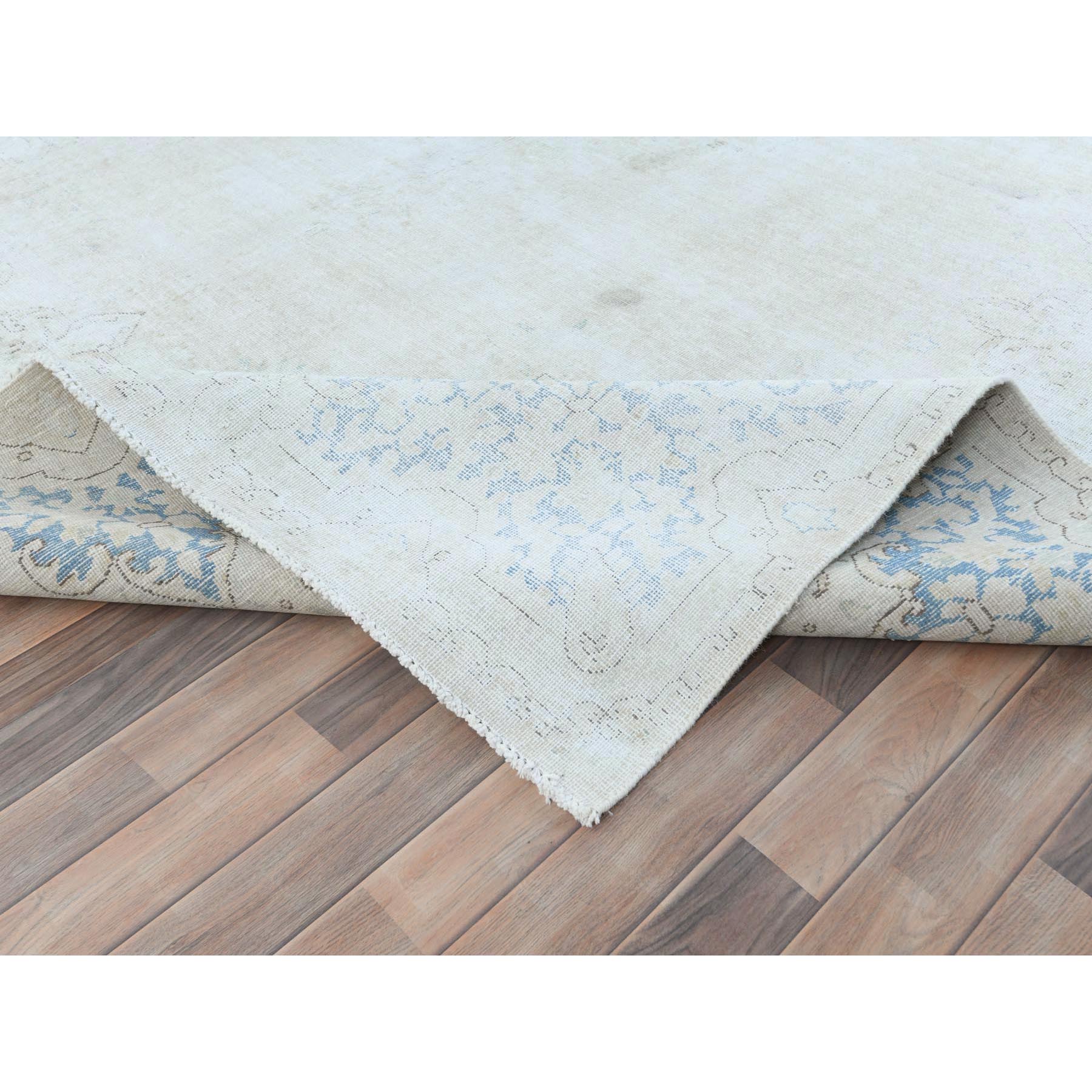 9'10"x13'7" Ivory Hand Knotted, Vintage Persian Kerman Sheared Low, Worn Wool, Shabby Chic, Distressed Look, Oriental Rug Sh81623