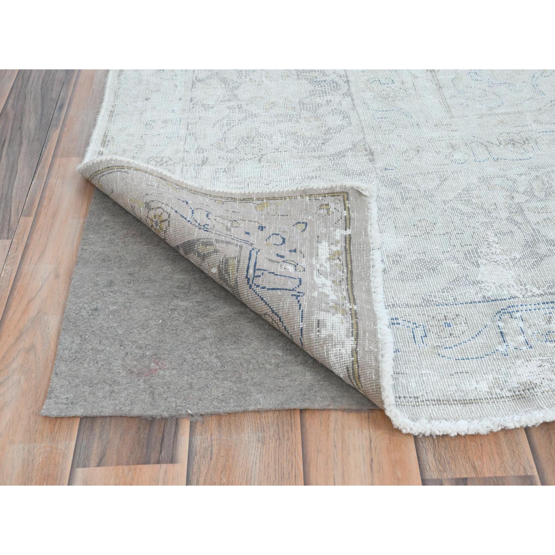 9'7"x12'6" Ivory Vintage Persian Kerman Hand Knotted Cropped Thin, Worn Wool Distressed Look Shabby Chic Oriental Rug Sh81624