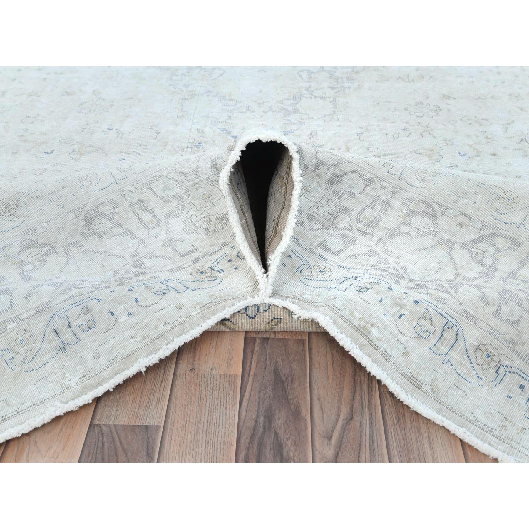 9'7"x12'6" Ivory Vintage Persian Kerman Hand Knotted Cropped Thin, Worn Wool Distressed Look Shabby Chic Oriental Rug Sh81624