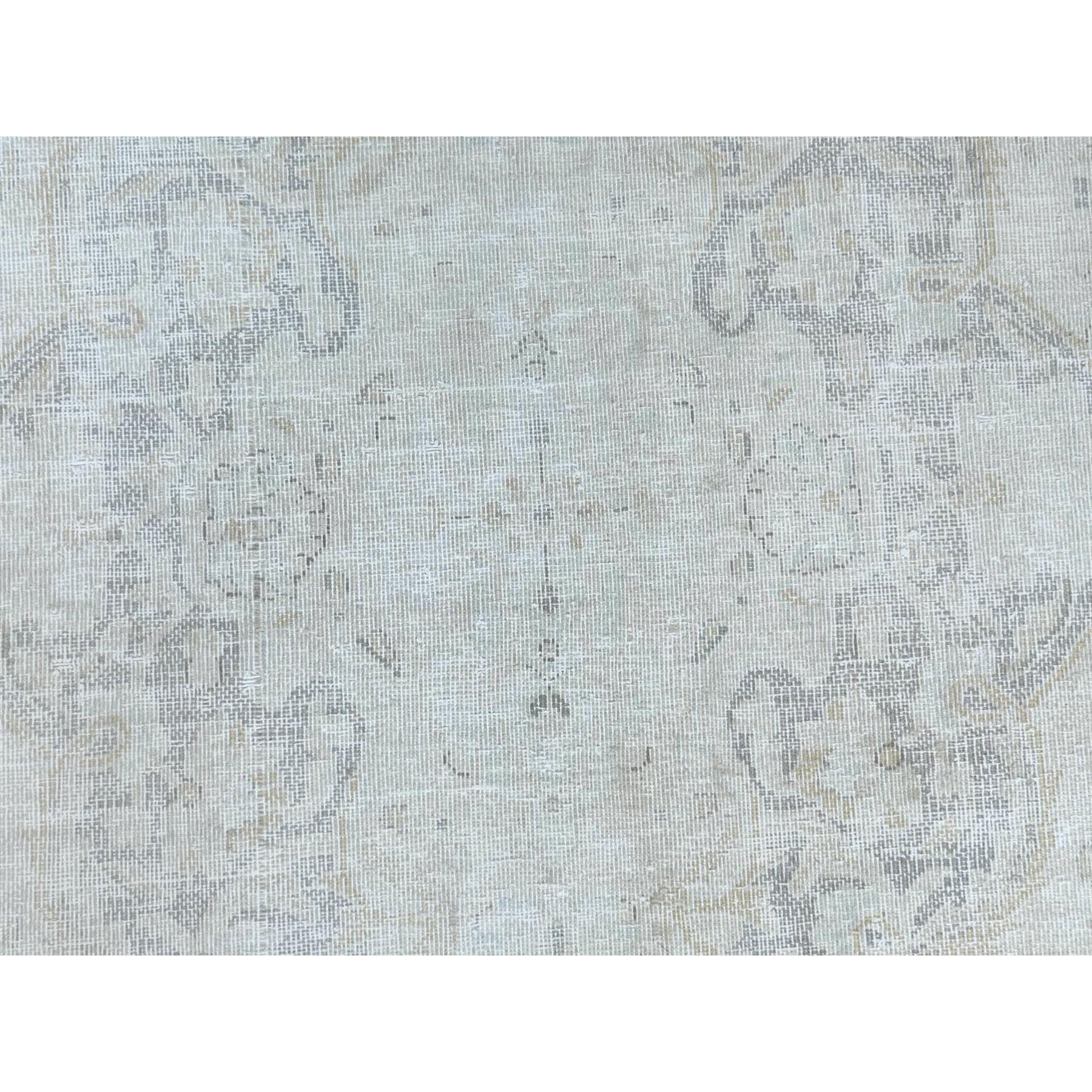 9'7"x12'6" Ivory Vintage Persian Kerman Hand Knotted Cropped Thin, Worn Wool Distressed Look Shabby Chic Oriental Rug Sh81624