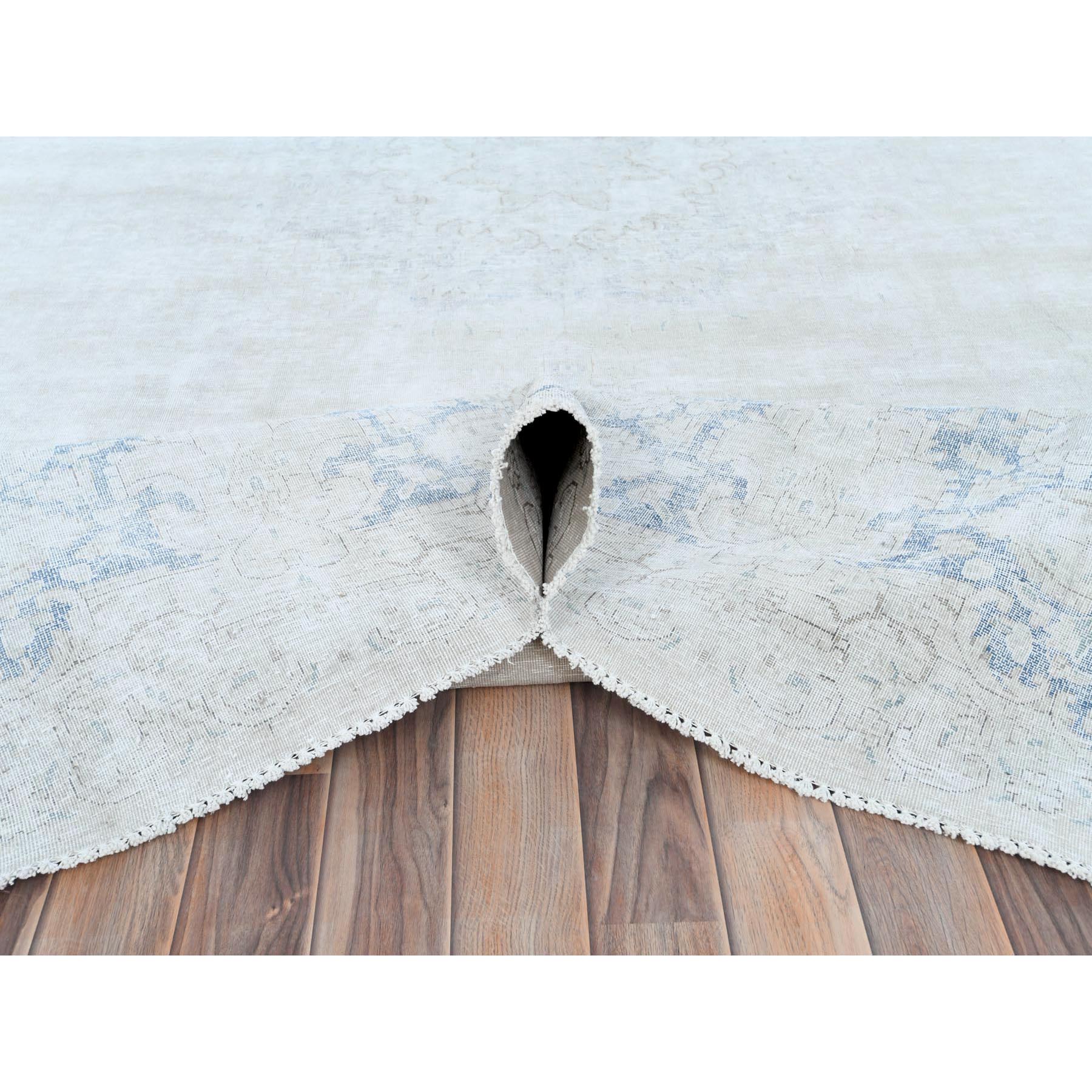 9'7"x12'10" Ivory Hand Knotted, Sheared Low, Vintage Persian Kerman, Worn Wool, Shabby Chic, Distressed Look, Oriental Rug Sh81625