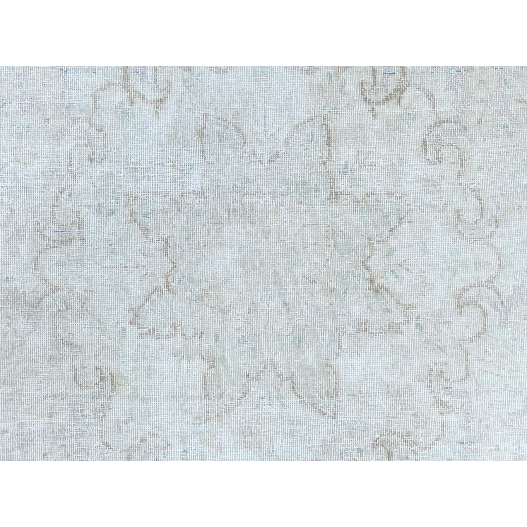 9'7"x12'10" Ivory Hand Knotted, Sheared Low, Vintage Persian Kerman, Worn Wool, Shabby Chic, Distressed Look, Oriental Rug Sh81625