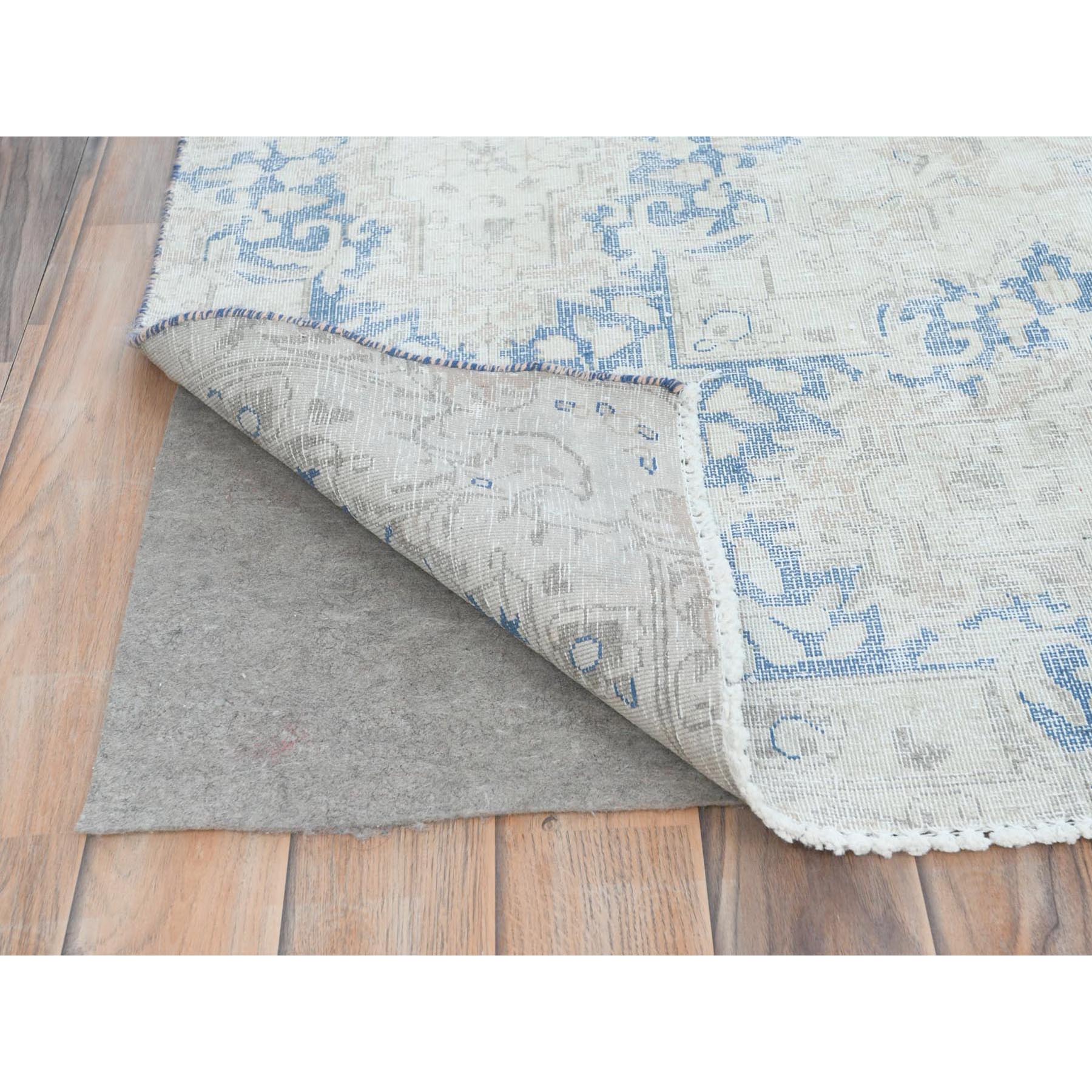 9'7"x13'2" Beige Vintage Persian Kerman Shabby Chic, Sheared Low, Worn Wool Distressed Look Hand Knotted Oriental Rug Sh81628