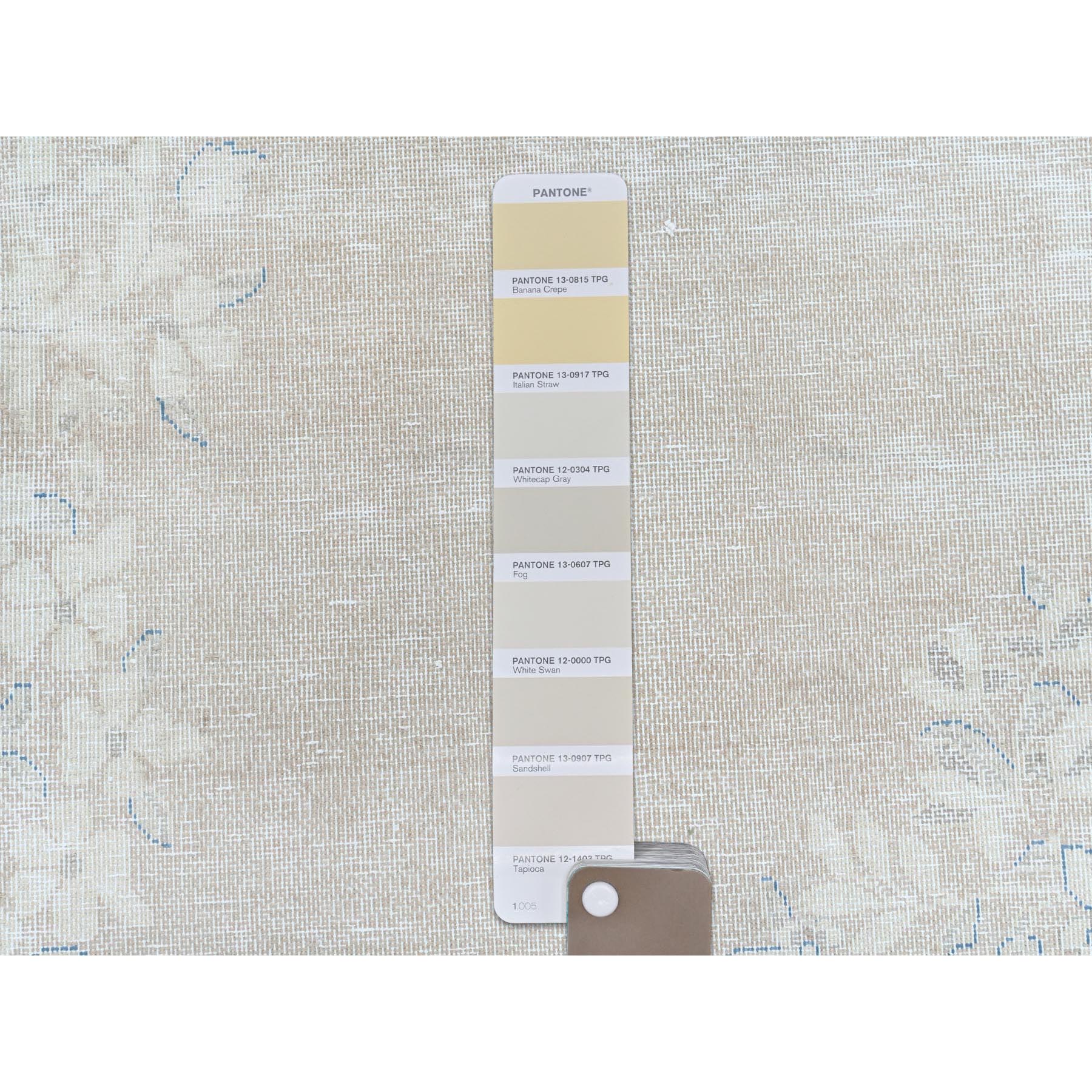 9'7"x13'2" Beige Vintage Persian Kerman Shabby Chic, Sheared Low, Worn Wool Distressed Look Hand Knotted Oriental Rug Sh81628