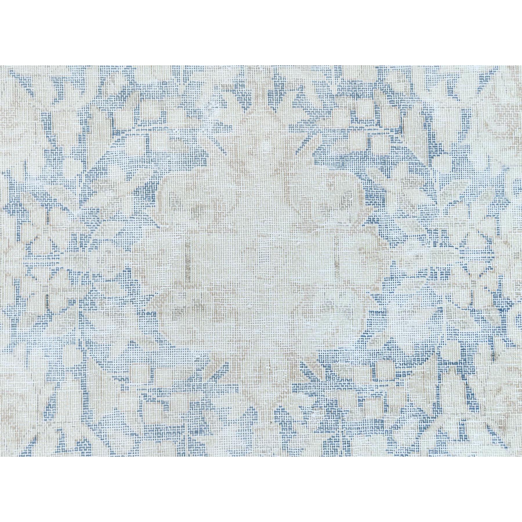 9'7"x13'2" Beige Vintage Persian Kerman Shabby Chic, Sheared Low, Worn Wool Distressed Look Hand Knotted Oriental Rug Sh81628