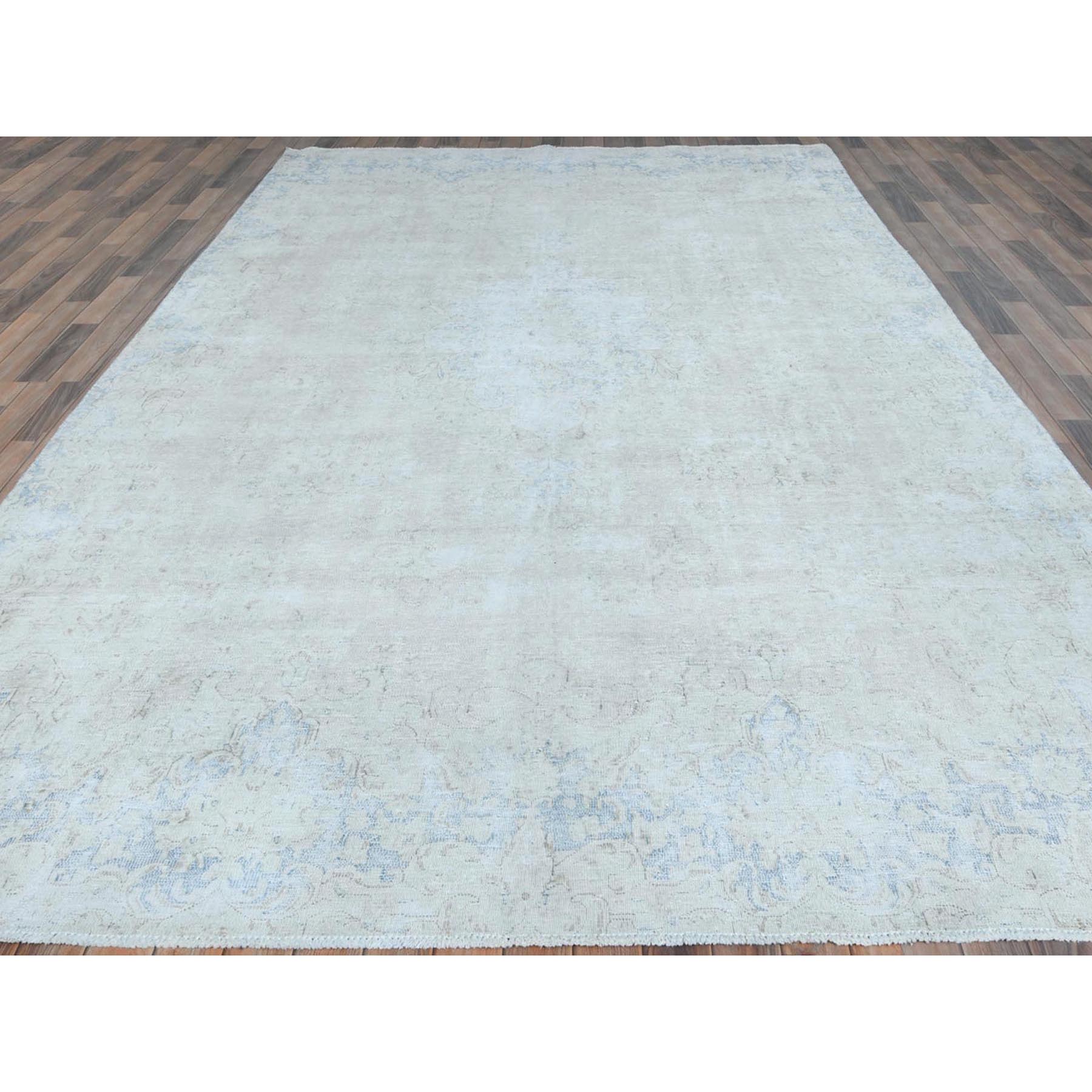 8'2"x13' Ivory Semi Antique Persian Kerman Hand Knotted Cropped Thin, Worn Wool Distressed Look Shabby Chic Oriental Rug Sh81629