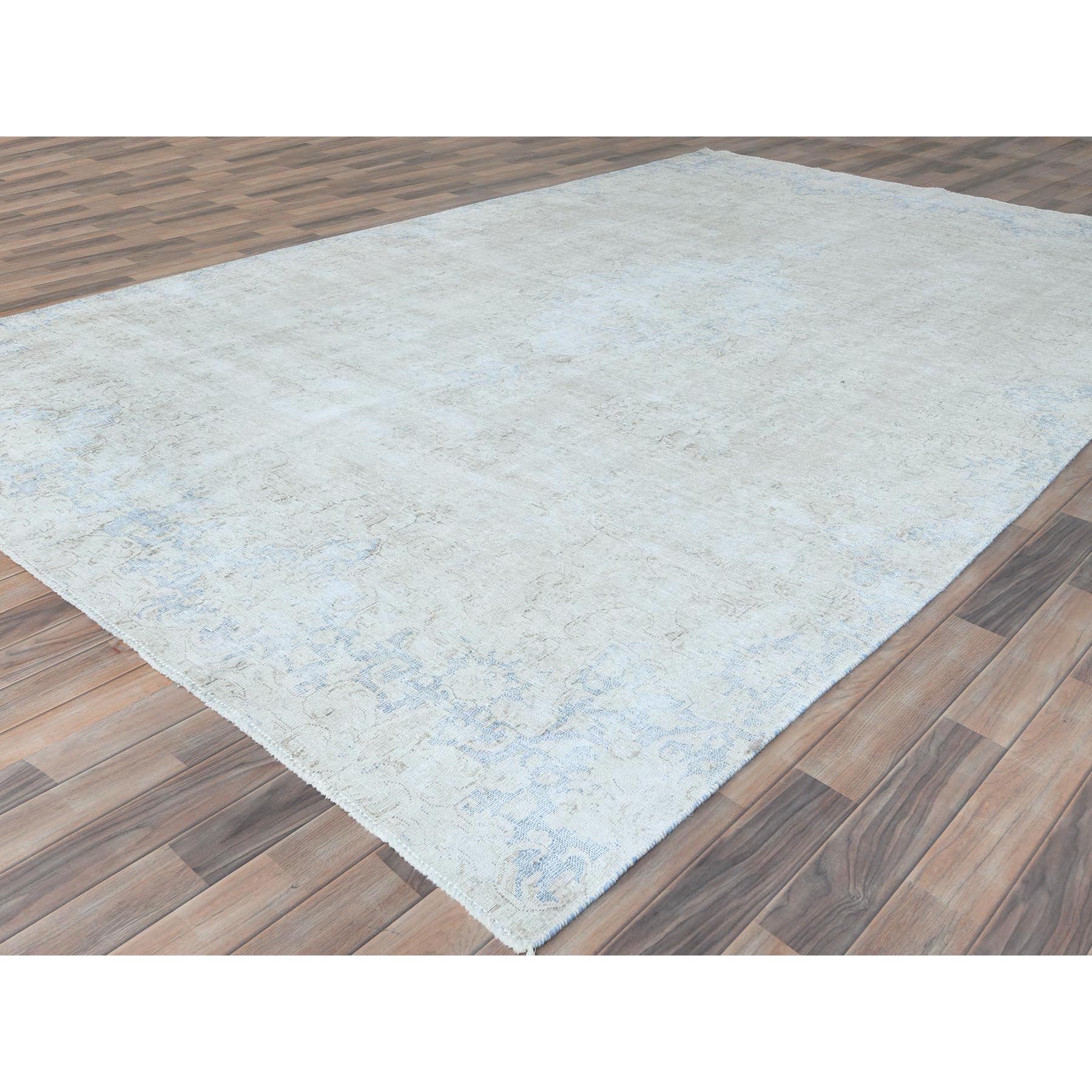 8'2"x13' Ivory Semi Antique Persian Kerman Hand Knotted Cropped Thin, Worn Wool Distressed Look Shabby Chic Oriental Rug Sh81629