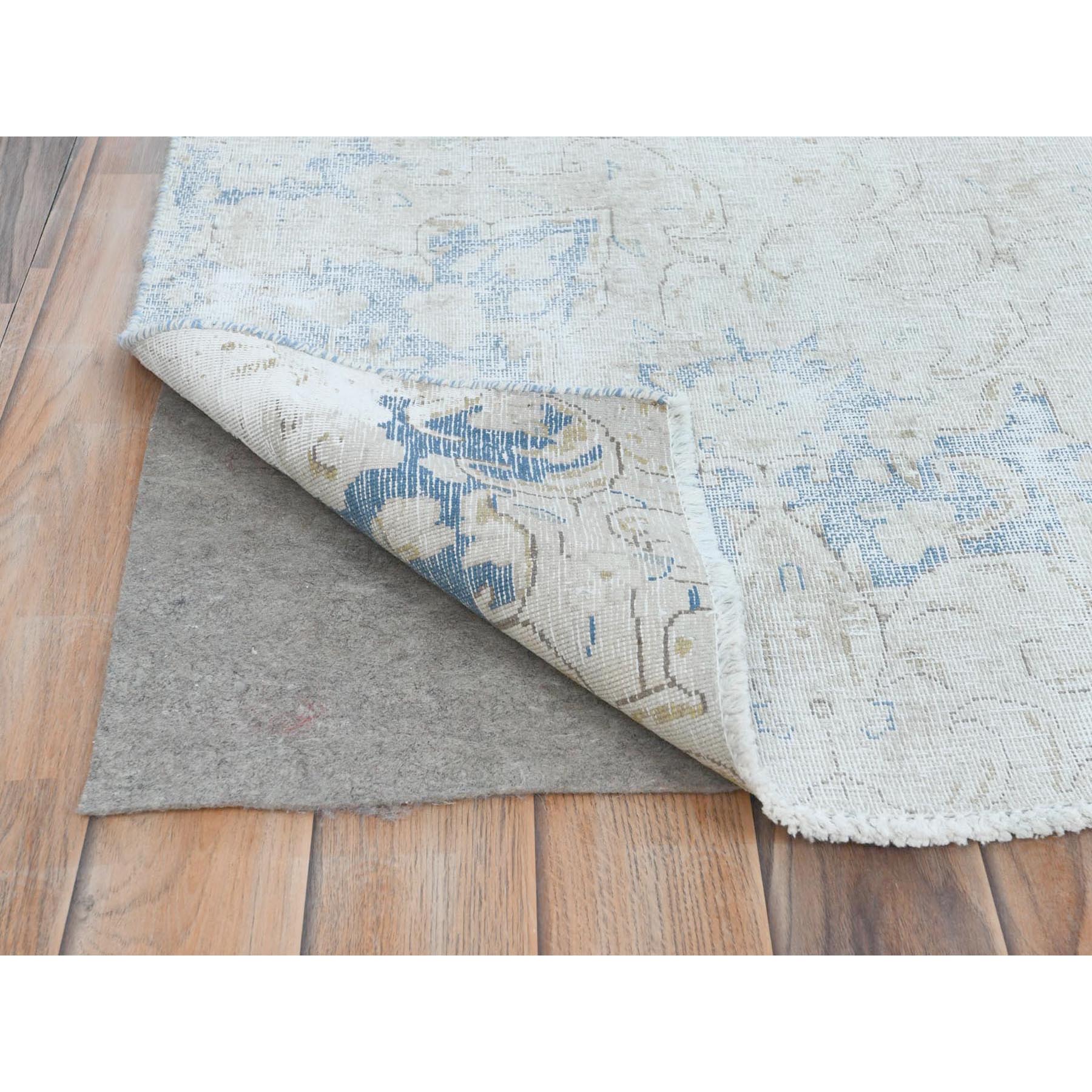 8'2"x13' Ivory Semi Antique Persian Kerman Hand Knotted Cropped Thin, Worn Wool Distressed Look Shabby Chic Oriental Rug Sh81629