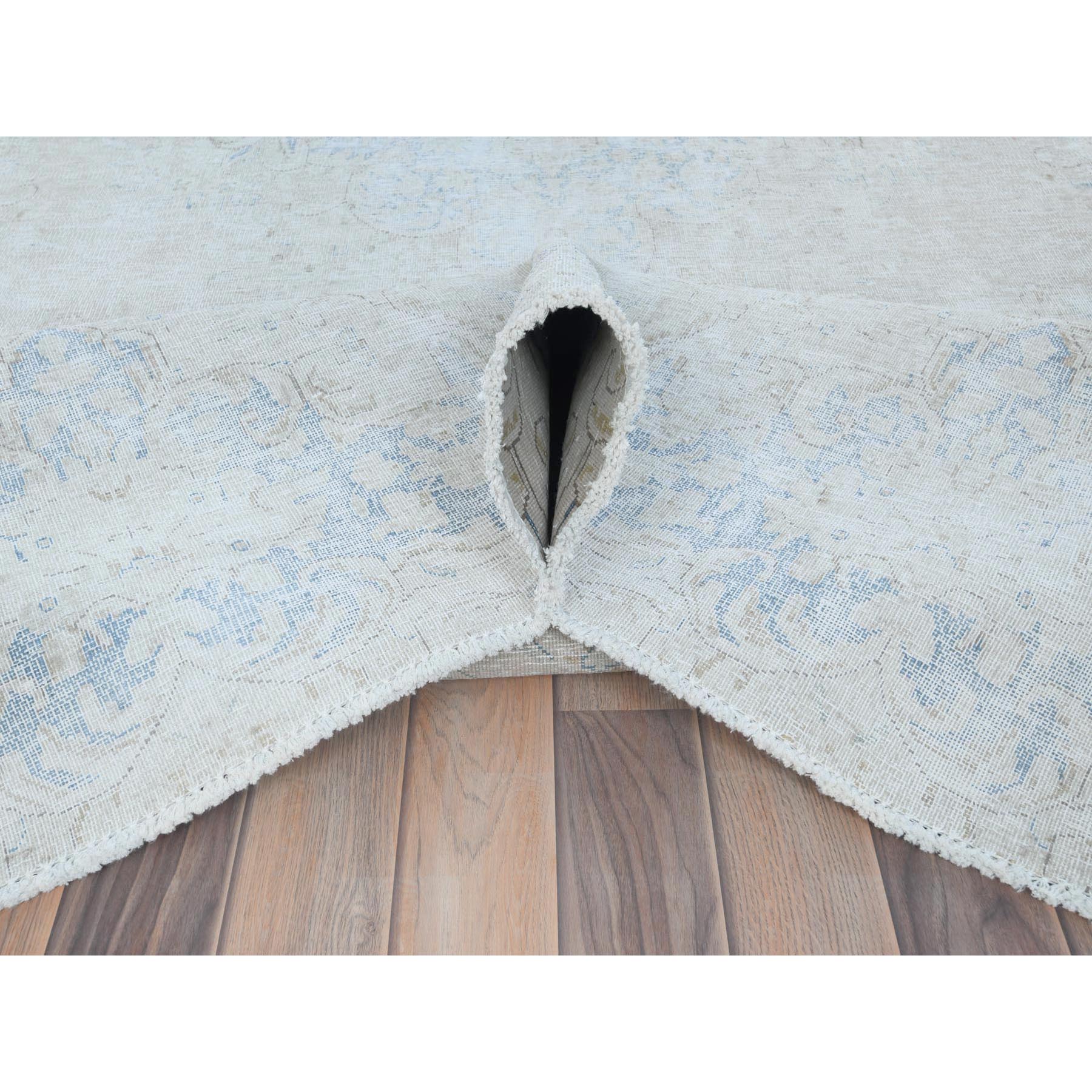 8'2"x13' Ivory Semi Antique Persian Kerman Hand Knotted Cropped Thin, Worn Wool Distressed Look Shabby Chic Oriental Rug Sh81629