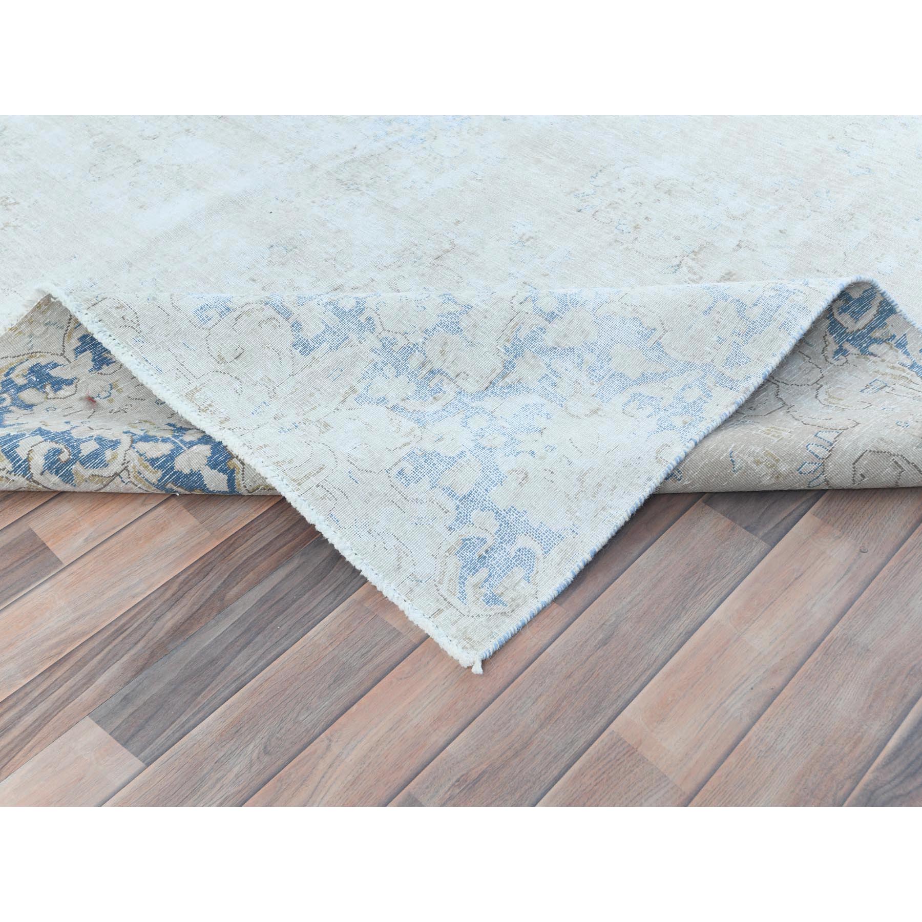 8'2"x13' Ivory Semi Antique Persian Kerman Hand Knotted Cropped Thin, Worn Wool Distressed Look Shabby Chic Oriental Rug Sh81629