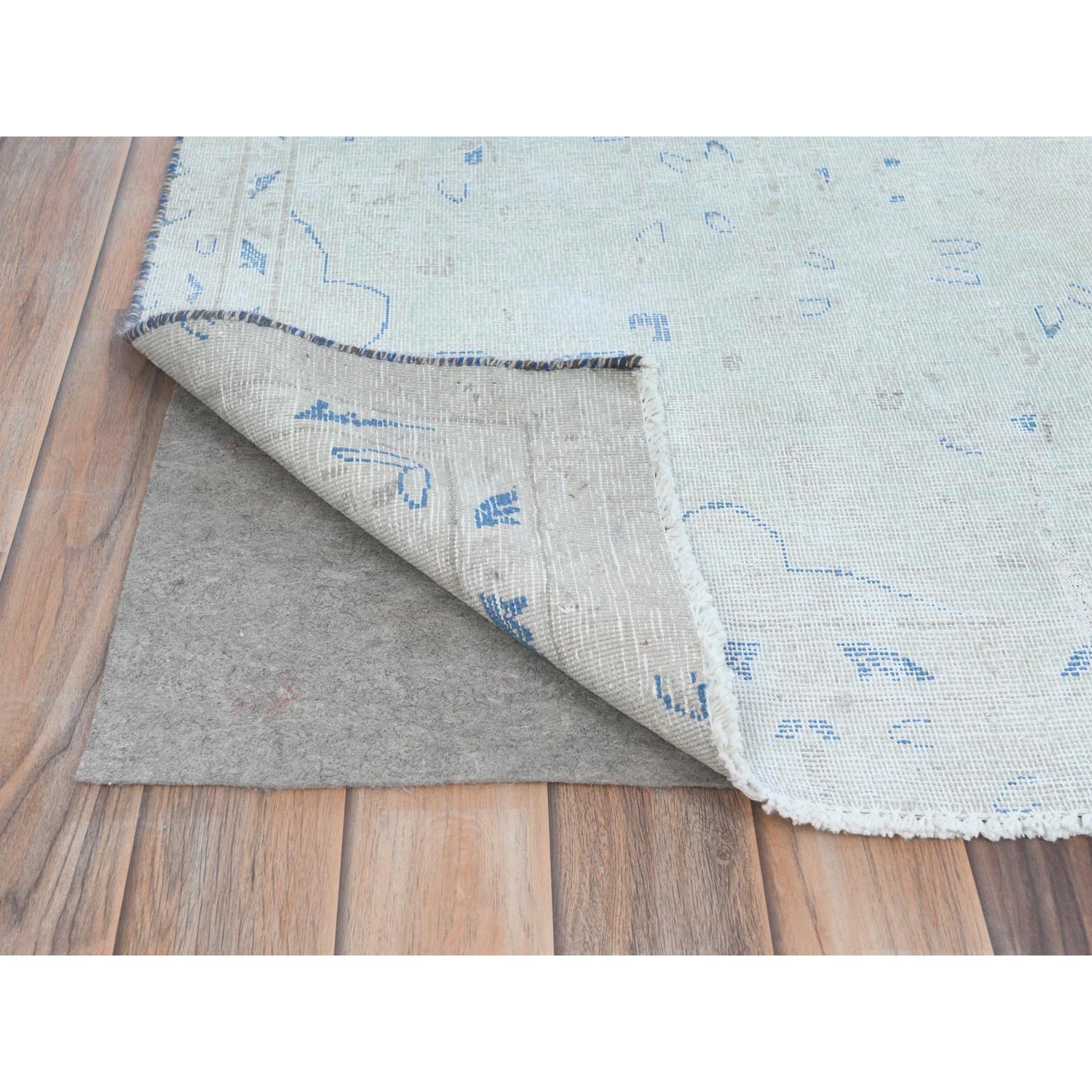 7'2"x10' Light Blue Old Persian Kerman Hand Knotted Cropped Thin, Worn Wool, Shabby Chic Distressed Look Oriental Rug Sh81632