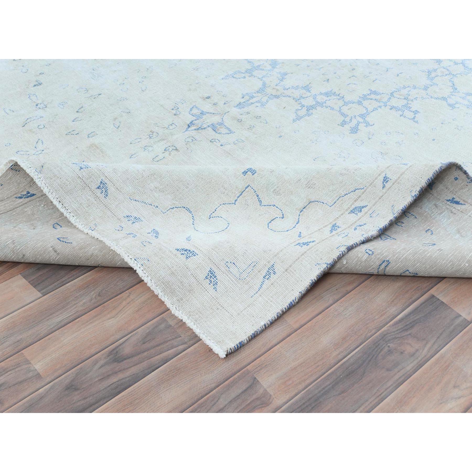 7'2"x10' Light Blue Old Persian Kerman Hand Knotted Cropped Thin, Worn Wool, Shabby Chic Distressed Look Oriental Rug Sh81632