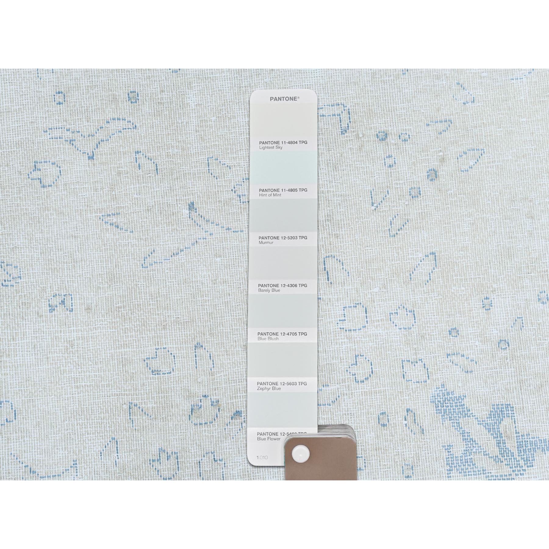 7'2"x10' Light Blue Old Persian Kerman Hand Knotted Cropped Thin, Worn Wool, Shabby Chic Distressed Look Oriental Rug Sh81632