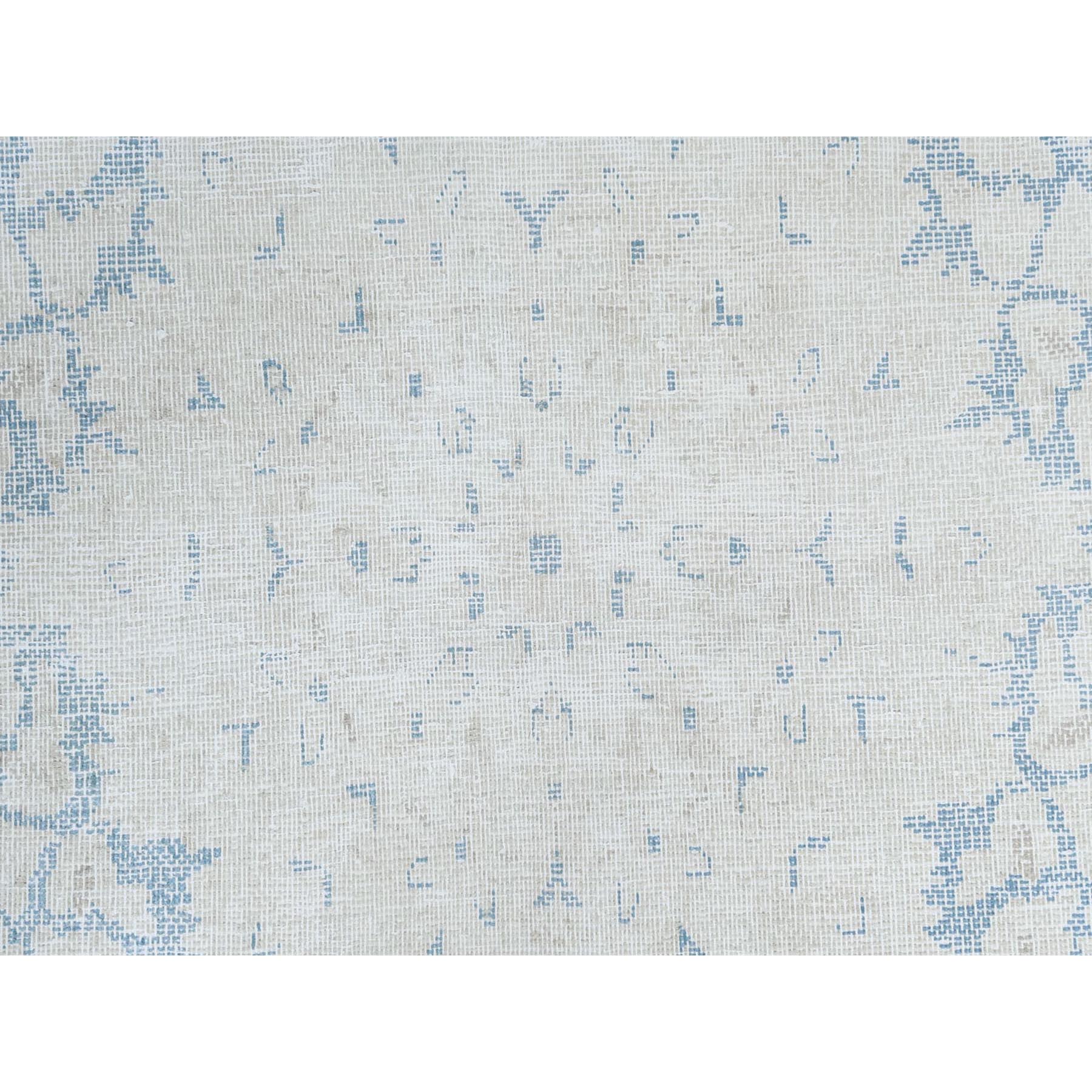 7'2"x10' Light Blue Old Persian Kerman Hand Knotted Cropped Thin, Worn Wool, Shabby Chic Distressed Look Oriental Rug Sh81632