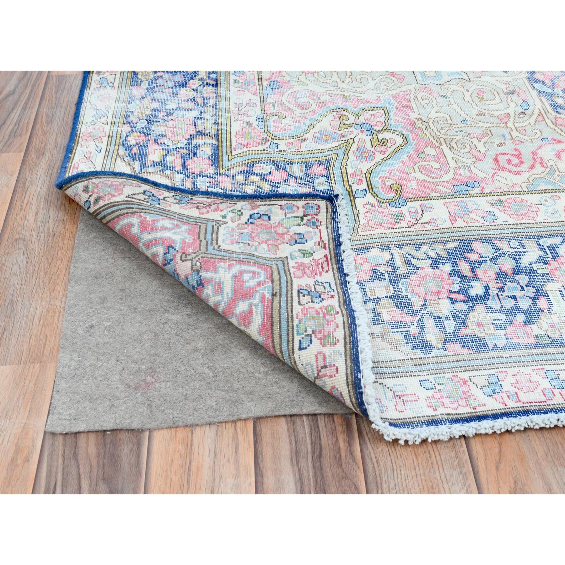 5'9"x9'7" Navy Blue Vintage Persian Kerman Worn Wool, Sheared Low, Distressed Look, Shabby Chic Hand Knotted Oriental Rug Sh81634