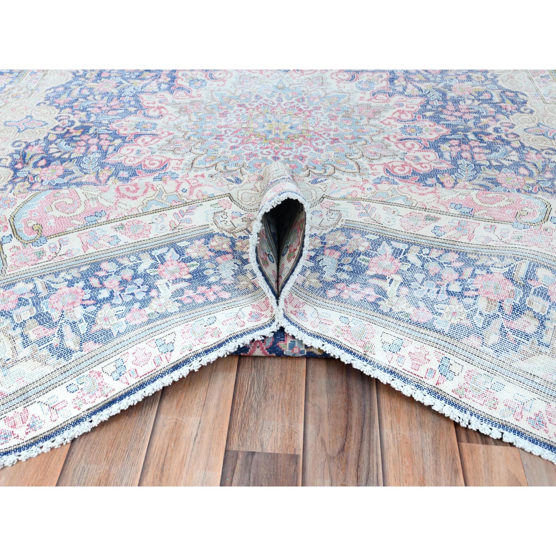 5'9"x9'7" Navy Blue Vintage Persian Kerman Worn Wool, Sheared Low, Distressed Look, Shabby Chic Hand Knotted Oriental Rug Sh81634