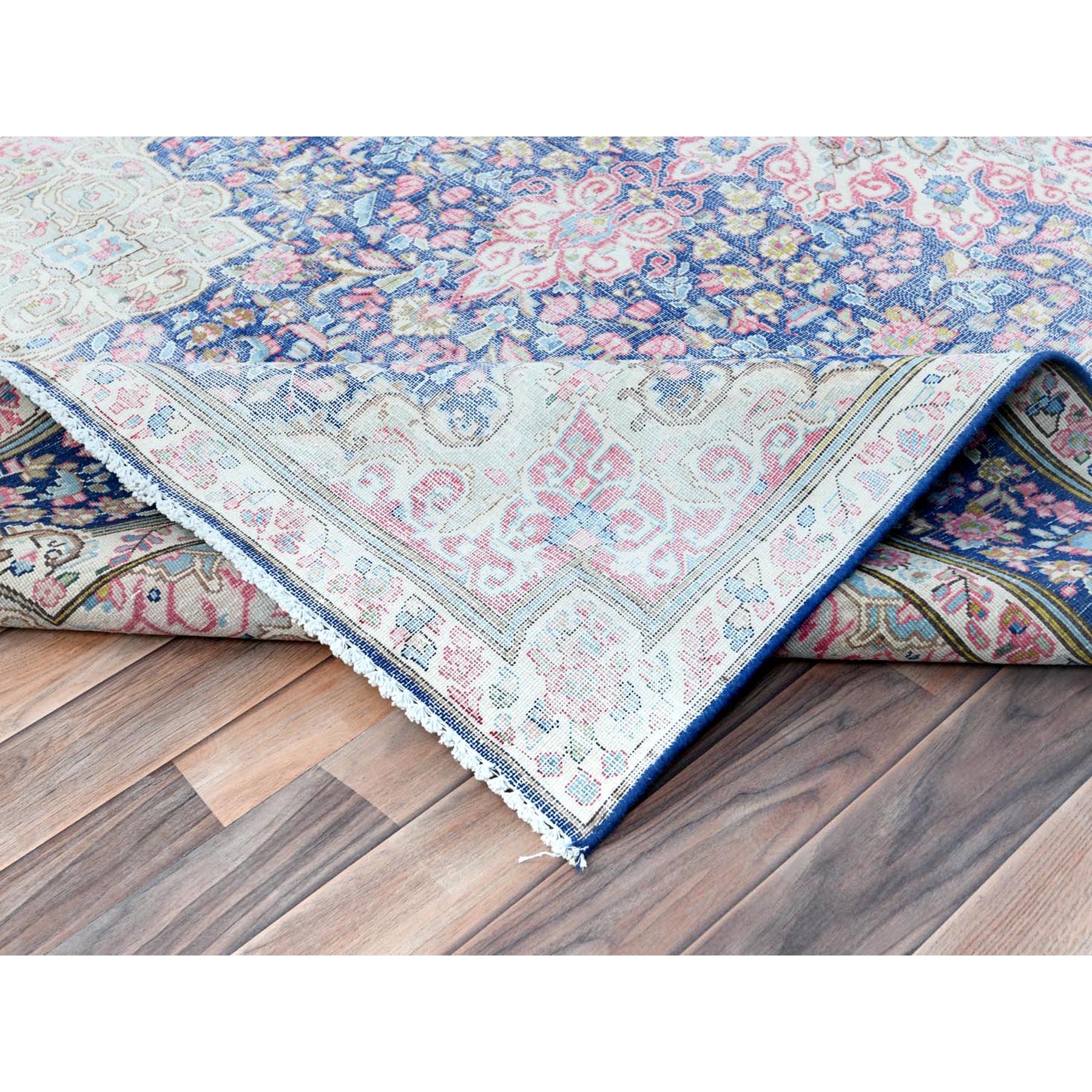 5'9"x9'7" Navy Blue Vintage Persian Kerman Worn Wool, Sheared Low, Distressed Look, Shabby Chic Hand Knotted Oriental Rug Sh81634