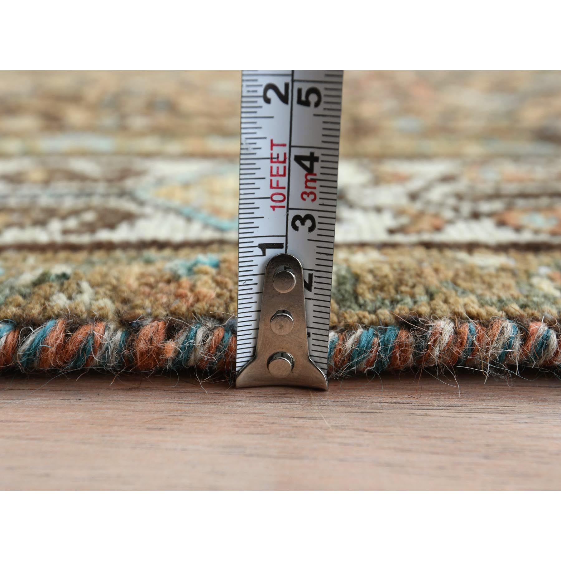 3'3"x9'2" Mocha Brown, Vintage Persian Hamadan with Fish Mahi Design, Abrash, Distressed, Cropped Thin, Hand Knotted Pure Wool Wide Runner Oriental Rug Sh81638