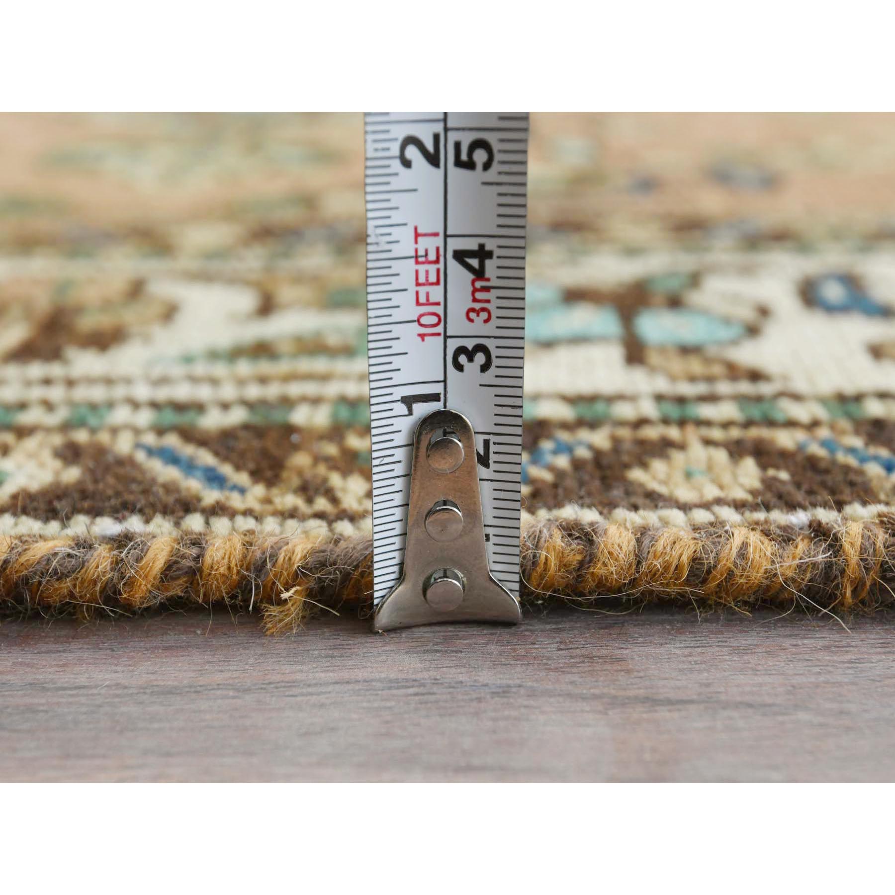 3'3"x9'8" Honey Brown with Touches of Green, Vintage Persian Hamadan, Hand Knotted, Pure Wool, Distressed Look, Worn Down Wide Runner Oriental Rug Sh81649