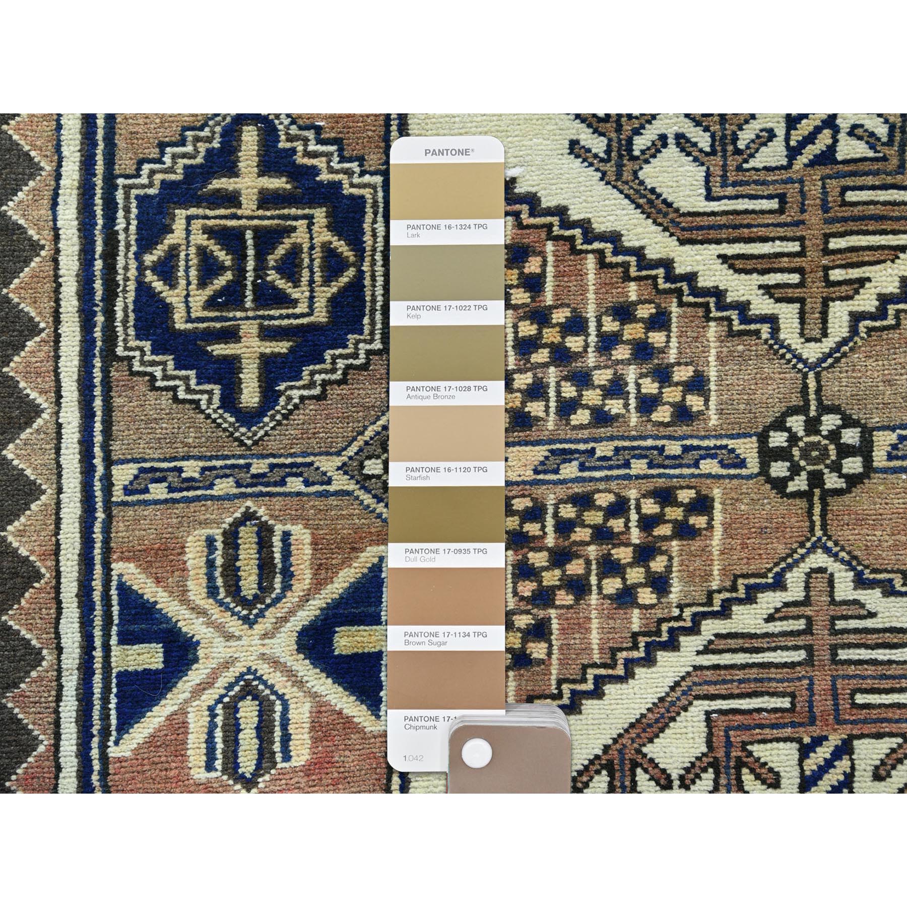4'x10' Mocha Brown with a Mix of Red Vintage Persian Heriz, Hand Knotted, Abrash, Distressed Look, Cropped Thin, Pure Wool Wide Runner Oriental Rug Sh81659