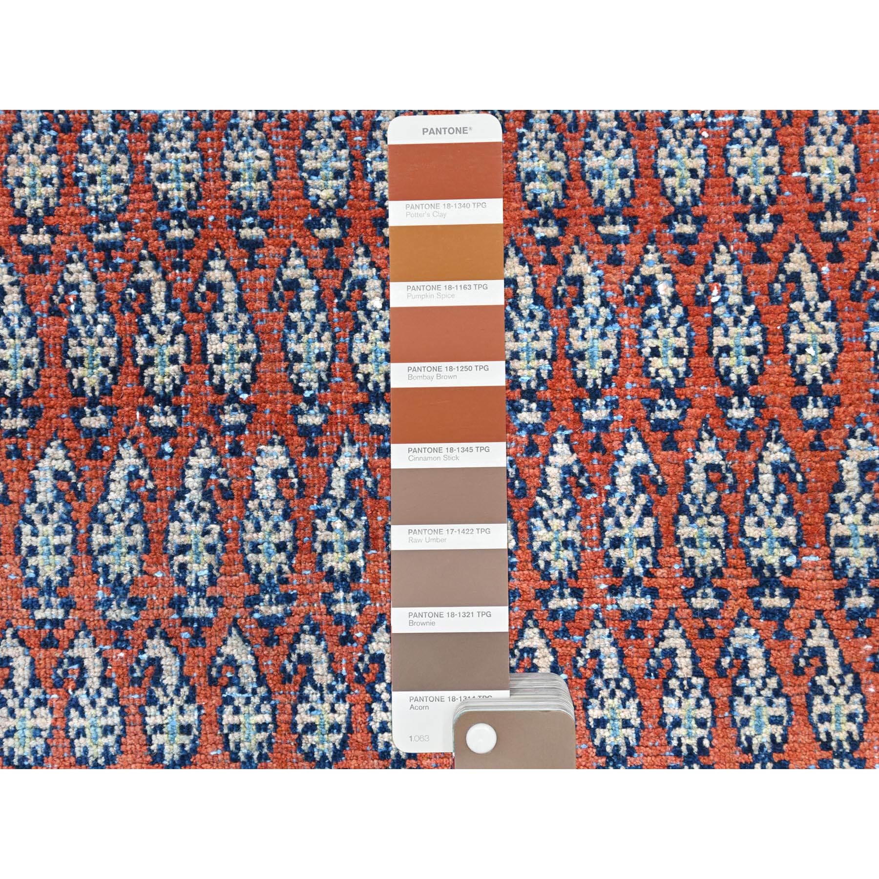 3'7"x9'3" Tomato Red, Pure Wool, Vintage Persian Serab with Small Repetitive Boteh Design, Hand Knotted, Worn Down, Distressed Look, Wide Runner Oriental Rug Sh81661