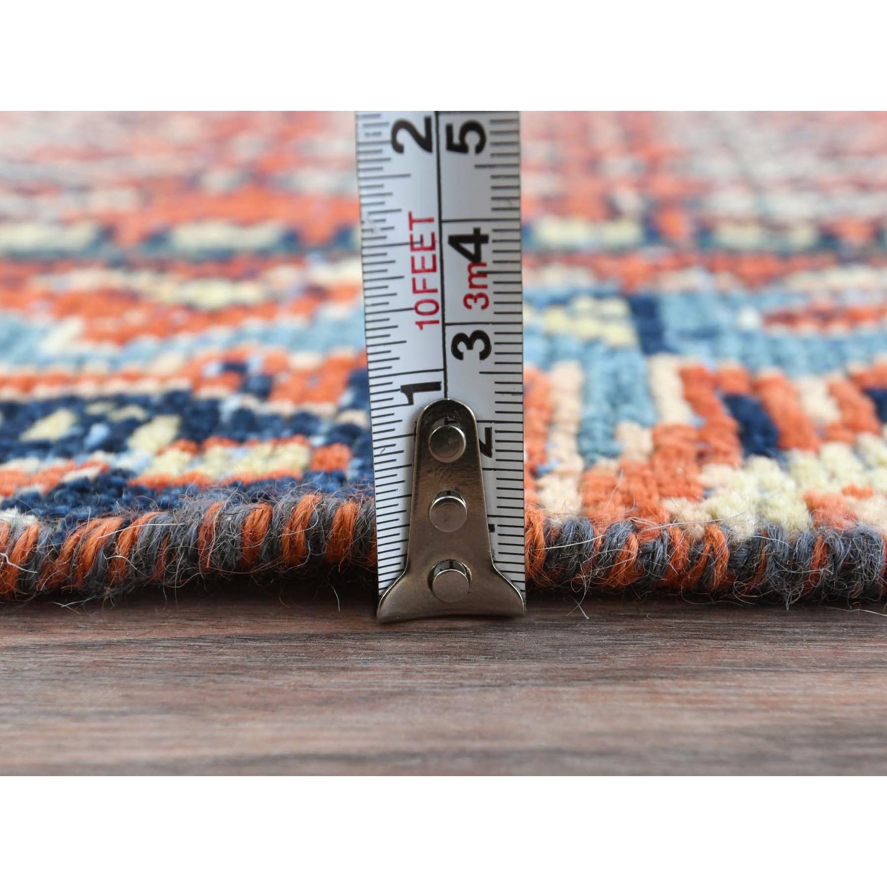 3'7"x9'3" Tomato Red, Pure Wool, Vintage Persian Serab with Small Repetitive Boteh Design, Hand Knotted, Worn Down, Distressed Look, Wide Runner Oriental Rug Sh81661