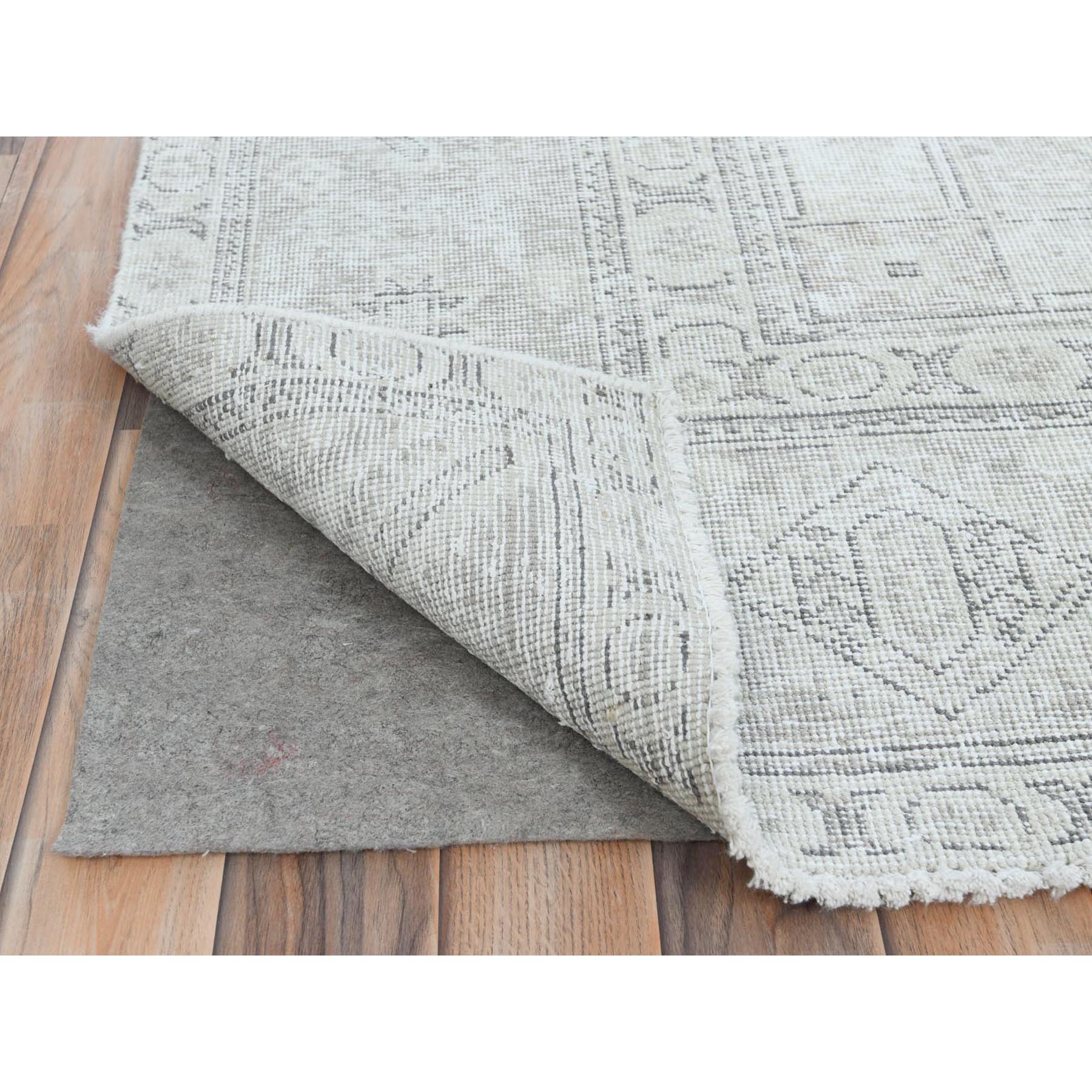 9'6"x12'7" Ivory, Vintage Persian Tabriz Cropped Thin Distressed Look, Shabby Chic Worn Wool Hand Knotted, Oriental Rug Sh81678