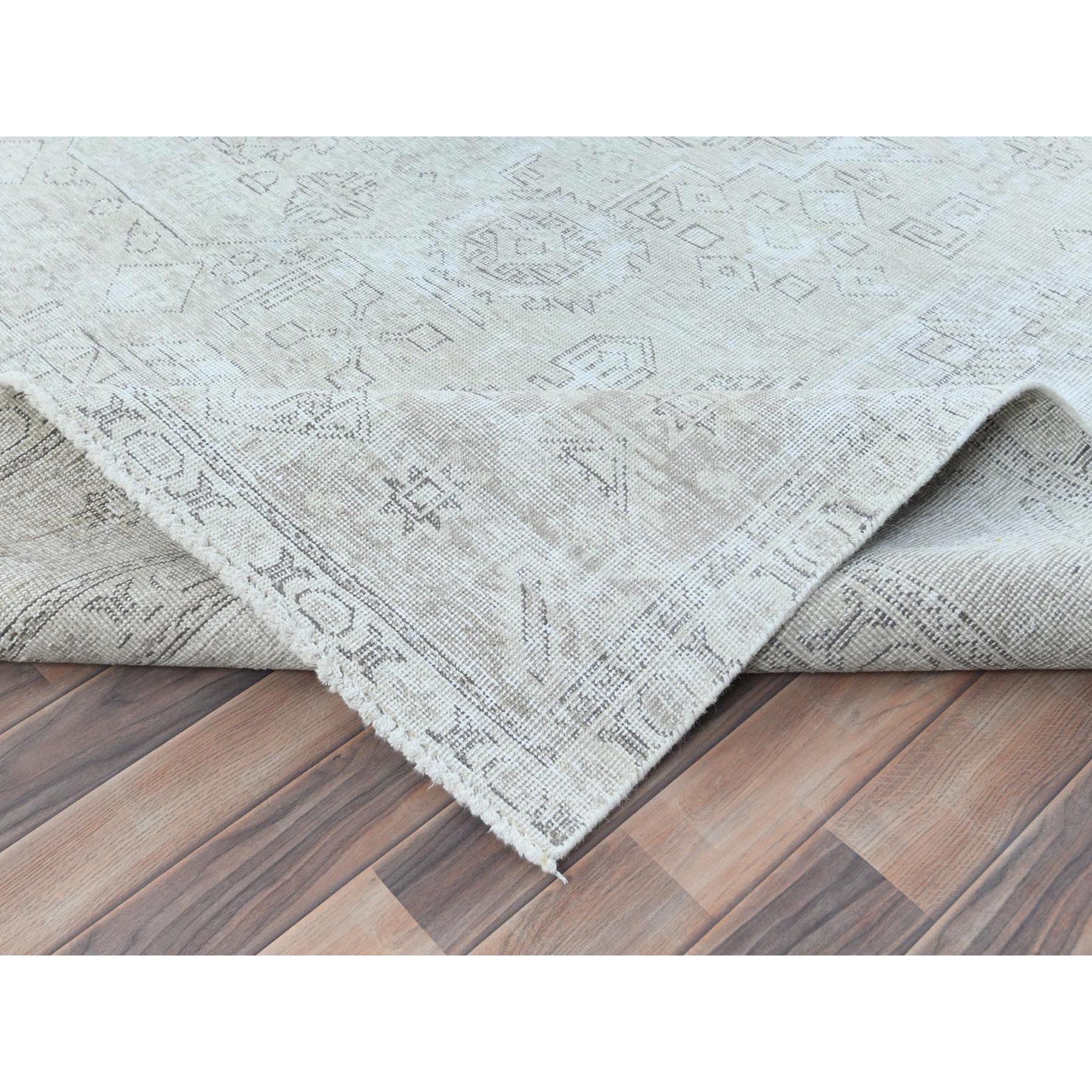 9'6"x12'7" Ivory, Vintage Persian Tabriz Cropped Thin Distressed Look, Shabby Chic Worn Wool Hand Knotted, Oriental Rug Sh81678