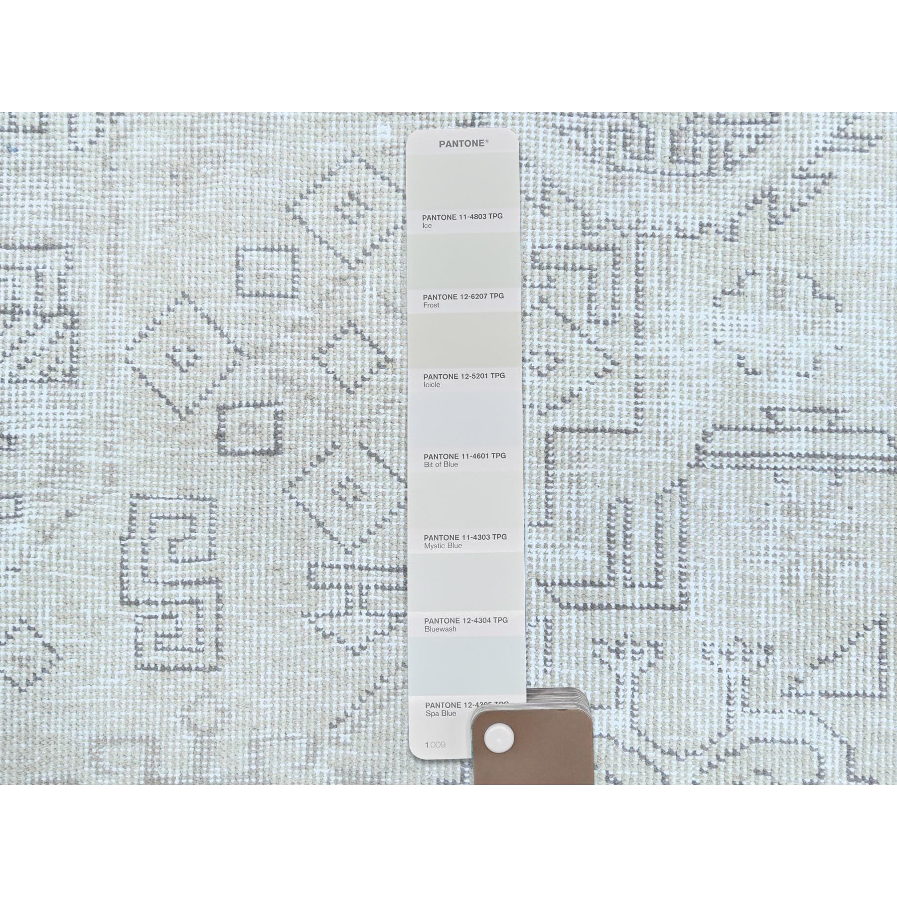 9'6"x12'7" Ivory, Vintage Persian Tabriz Cropped Thin Distressed Look, Shabby Chic Worn Wool Hand Knotted, Oriental Rug Sh81678