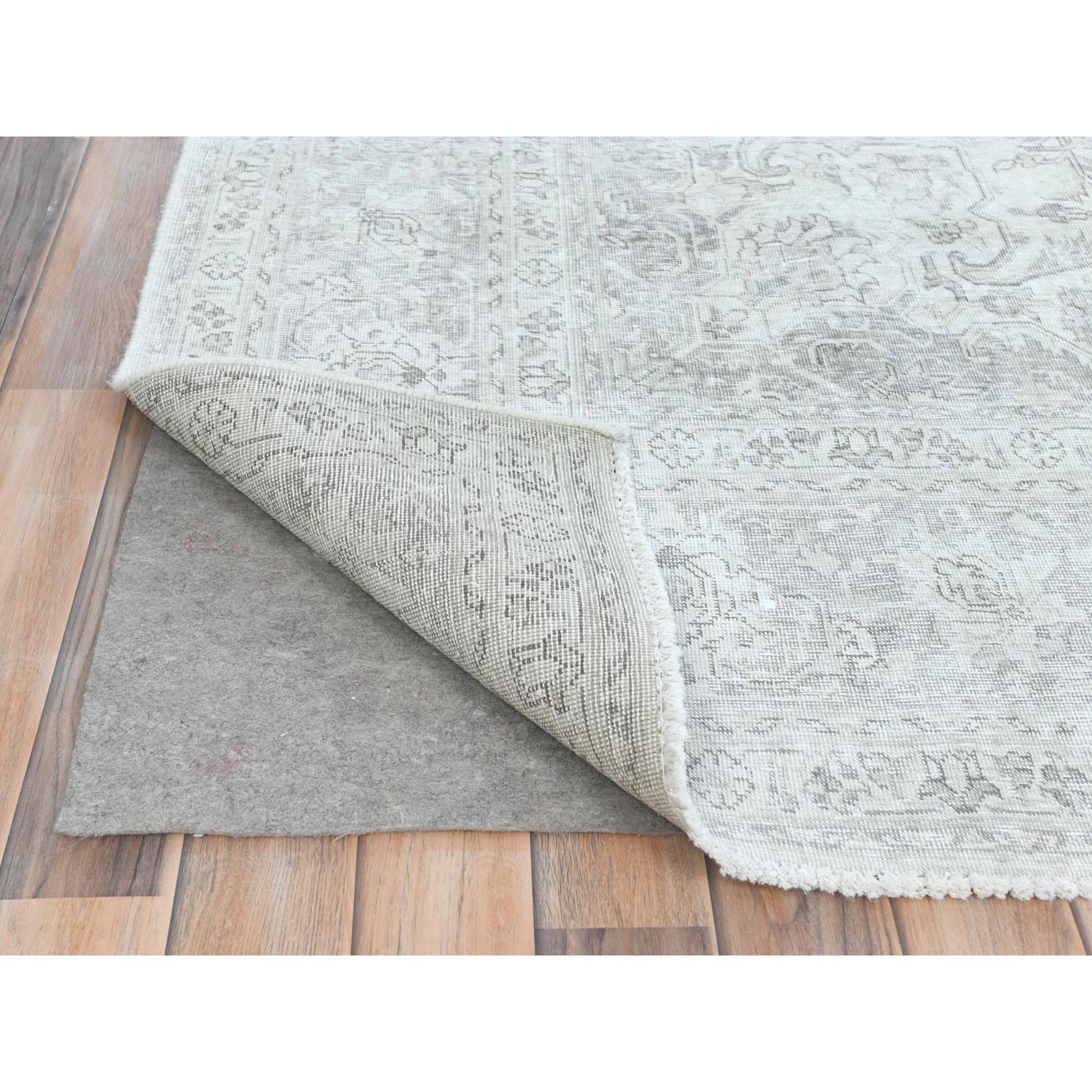 8'1"x11'2" Ivory, Worn Wool Hand Knotted Vintage Persian Tabriz, Cropped Thin Distressed Look Shabby Chic, Oriental Rug Sh81686