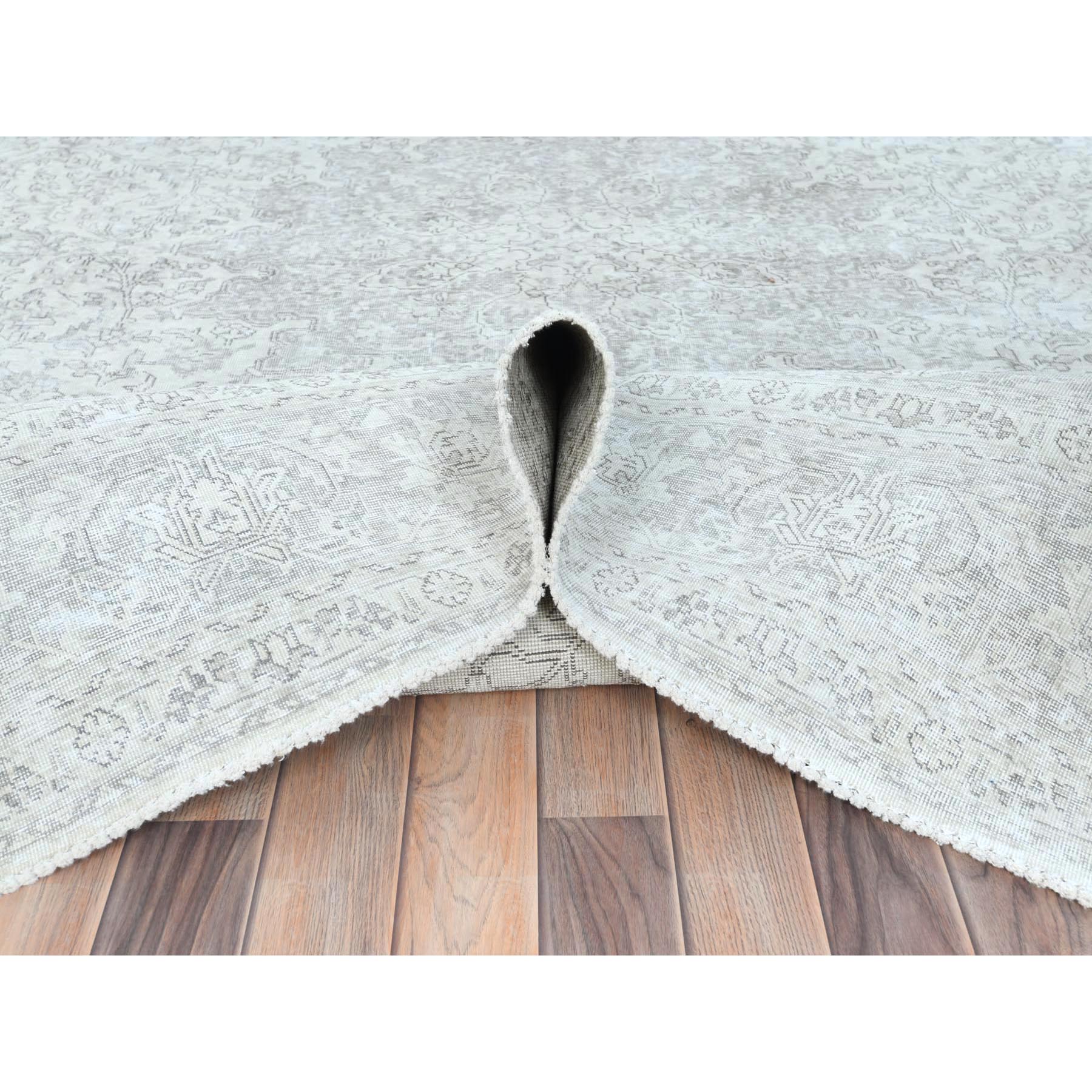 8'1"x11'2" Ivory, Worn Wool Hand Knotted Vintage Persian Tabriz, Cropped Thin Distressed Look Shabby Chic, Oriental Rug Sh81686