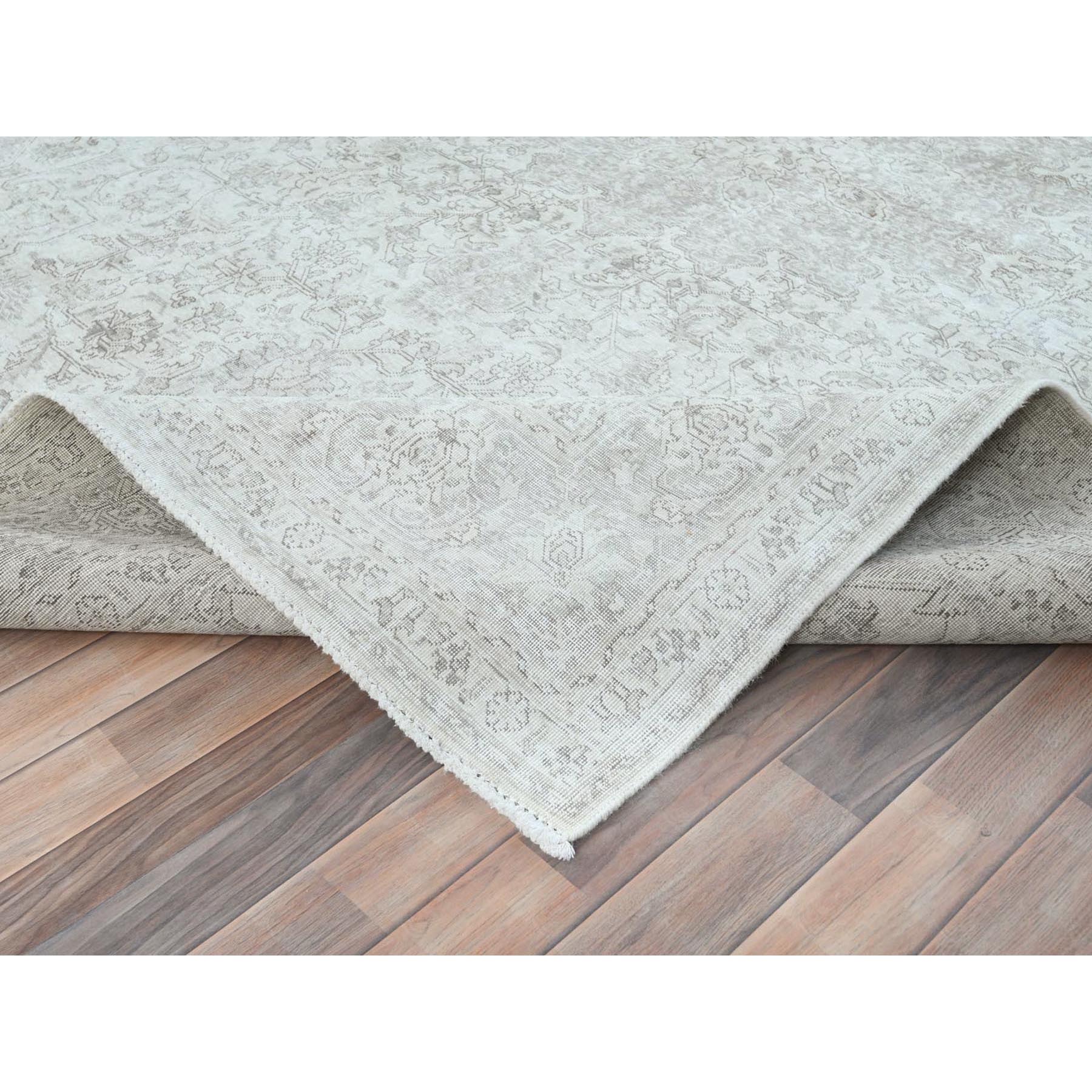 8'1"x11'2" Ivory, Worn Wool Hand Knotted Vintage Persian Tabriz, Cropped Thin Distressed Look Shabby Chic, Oriental Rug Sh81686