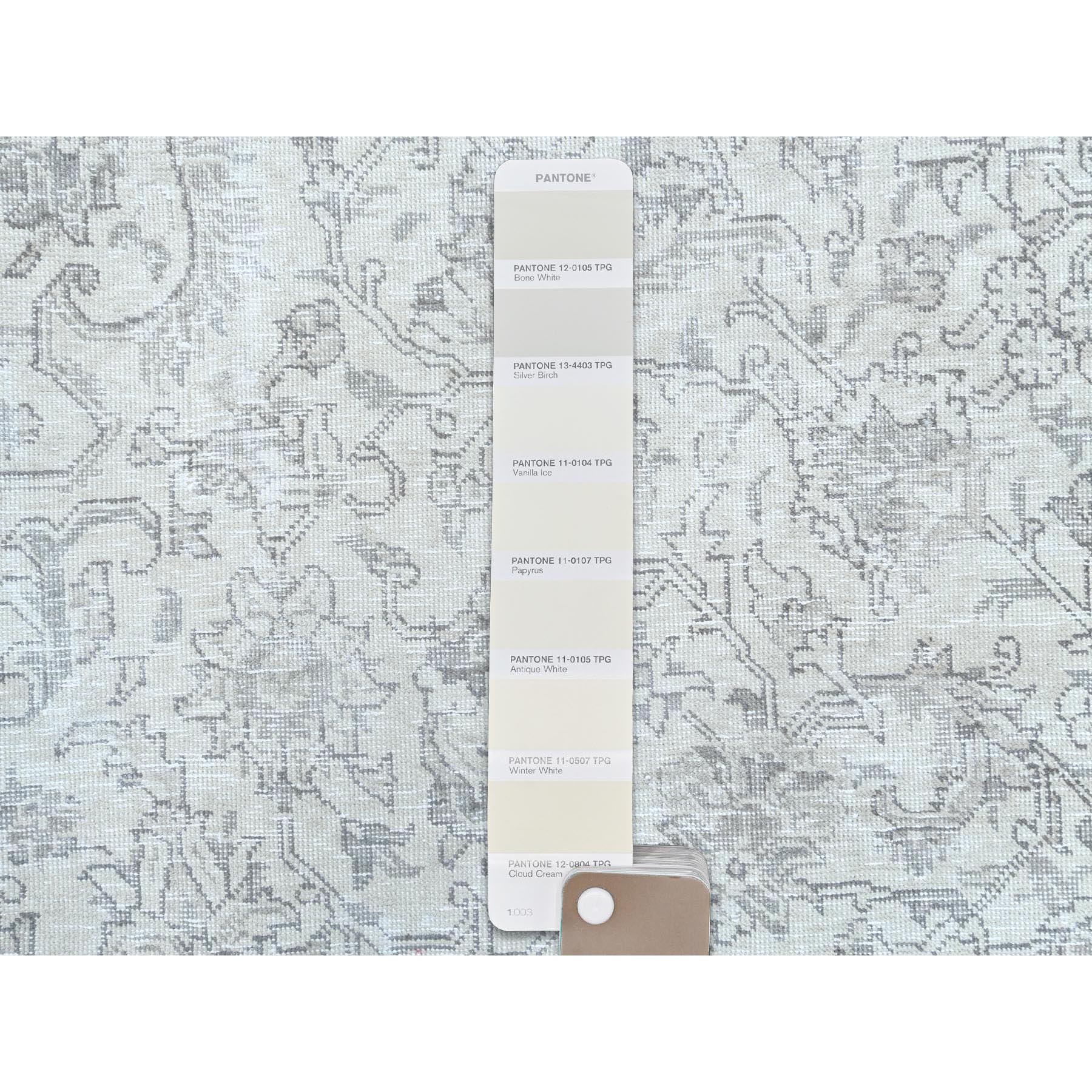 8'1"x11'2" Ivory, Worn Wool Hand Knotted Vintage Persian Tabriz, Cropped Thin Distressed Look Shabby Chic, Oriental Rug Sh81686