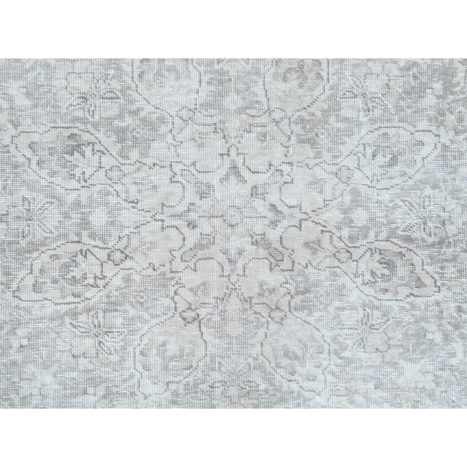 8'1"x11'2" Ivory, Worn Wool Hand Knotted Vintage Persian Tabriz, Cropped Thin Distressed Look Shabby Chic, Oriental Rug Sh81686