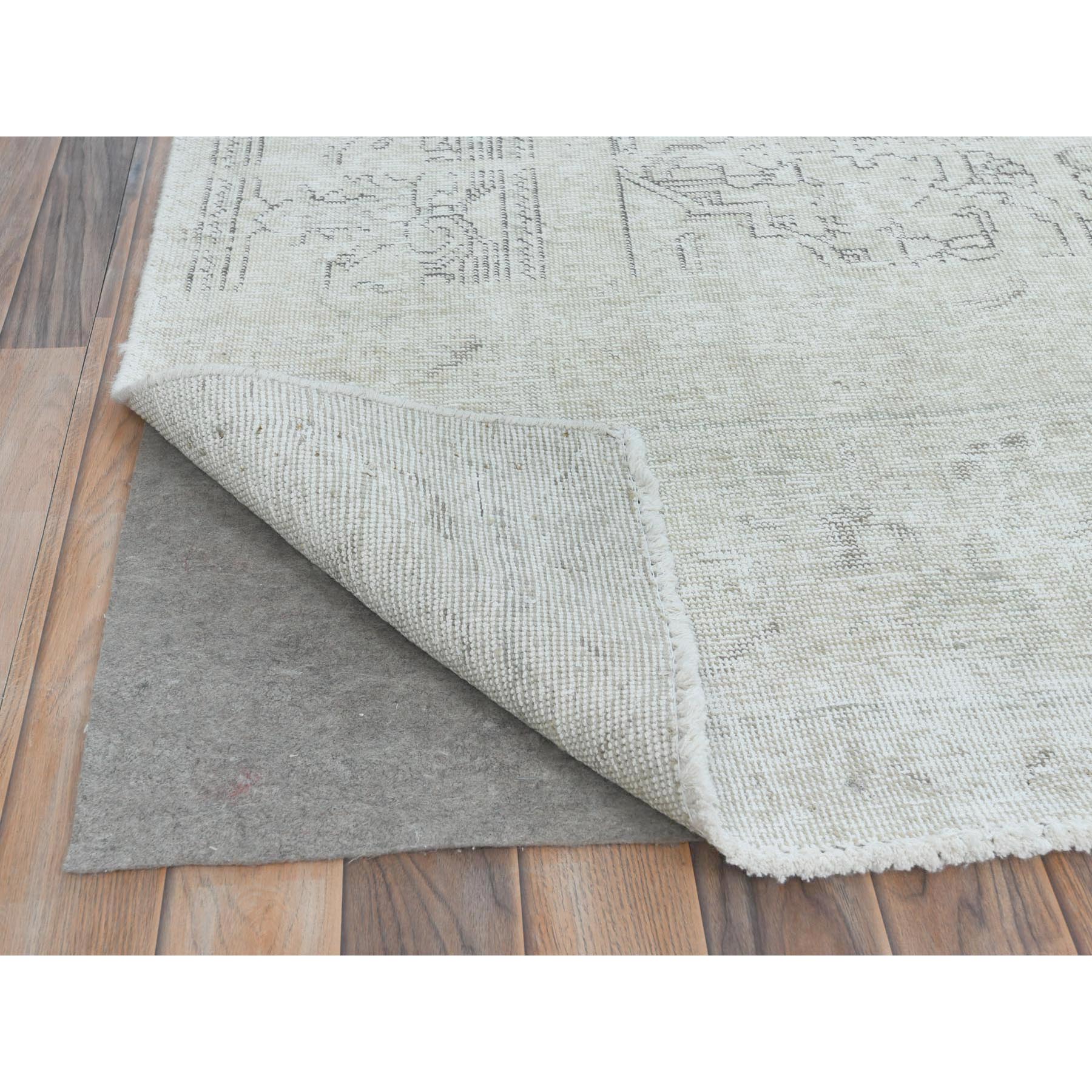 9'3"x13' Ivory, Vintage Persian Tabriz Cropped Thin Distressed Look, Shabby Chic Worn Wool Hand Knotted, Oriental Rug Sh81688