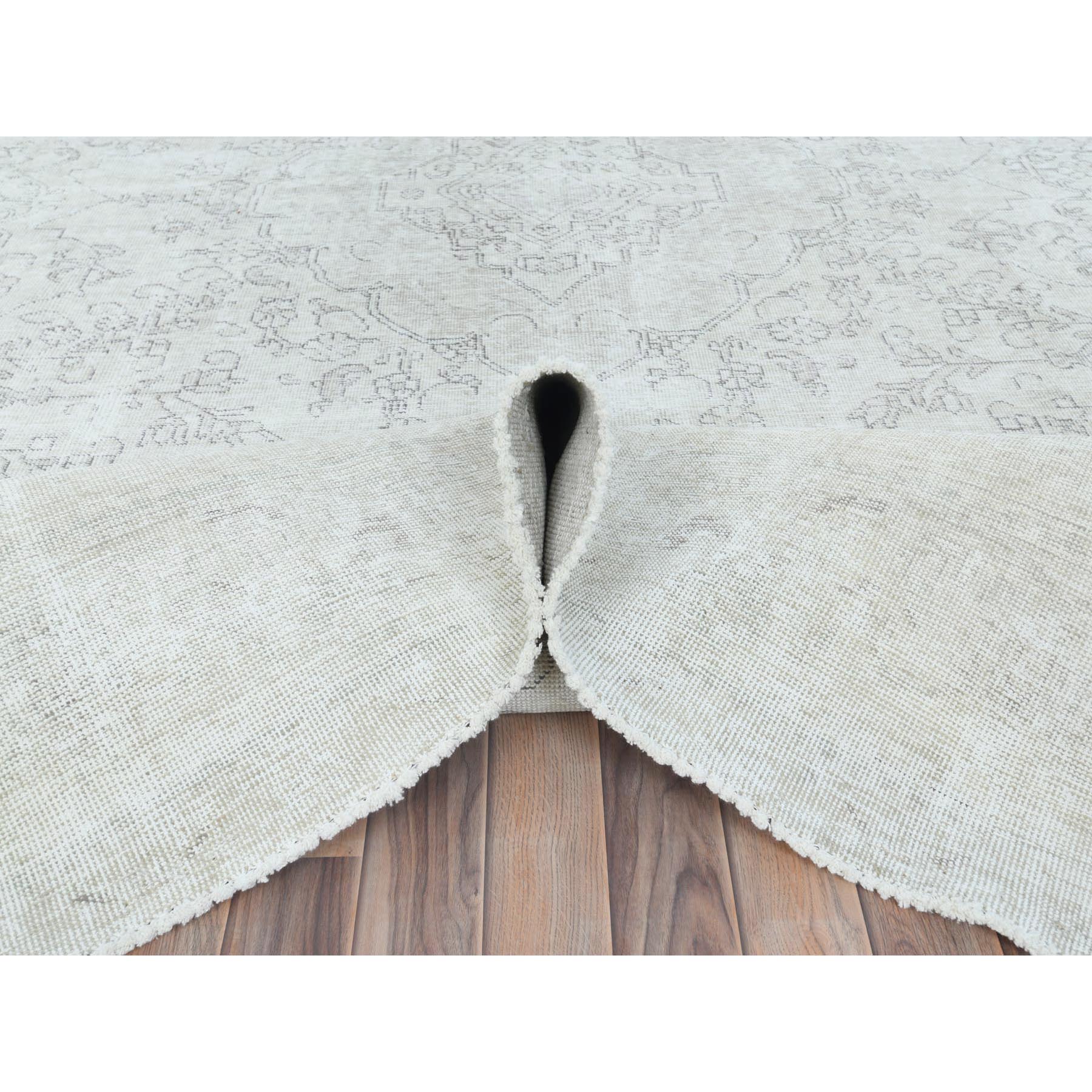 9'3"x13' Ivory, Vintage Persian Tabriz Cropped Thin Distressed Look, Shabby Chic Worn Wool Hand Knotted, Oriental Rug Sh81688