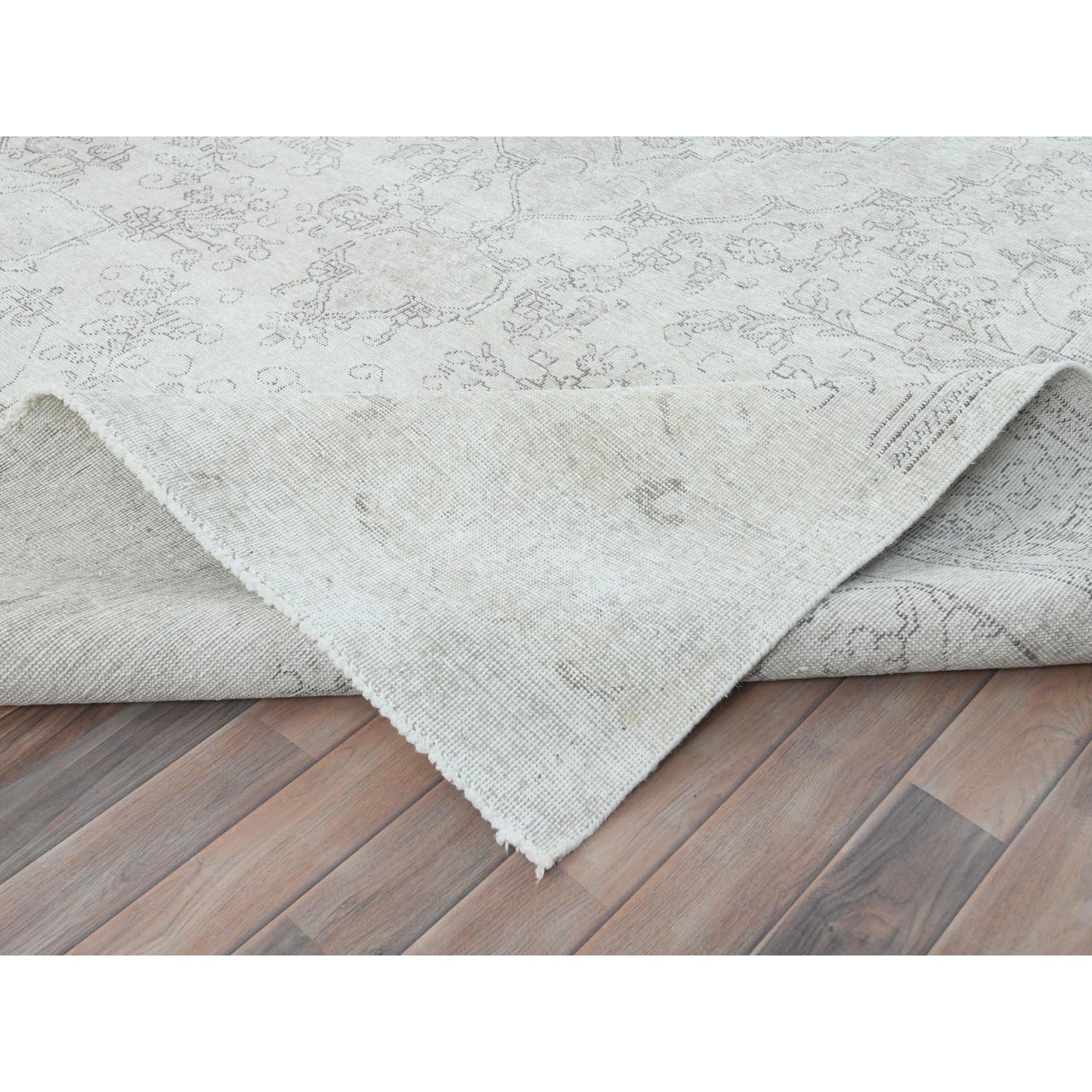 9'3"x13' Ivory, Vintage Persian Tabriz Cropped Thin Distressed Look, Shabby Chic Worn Wool Hand Knotted, Oriental Rug Sh81688