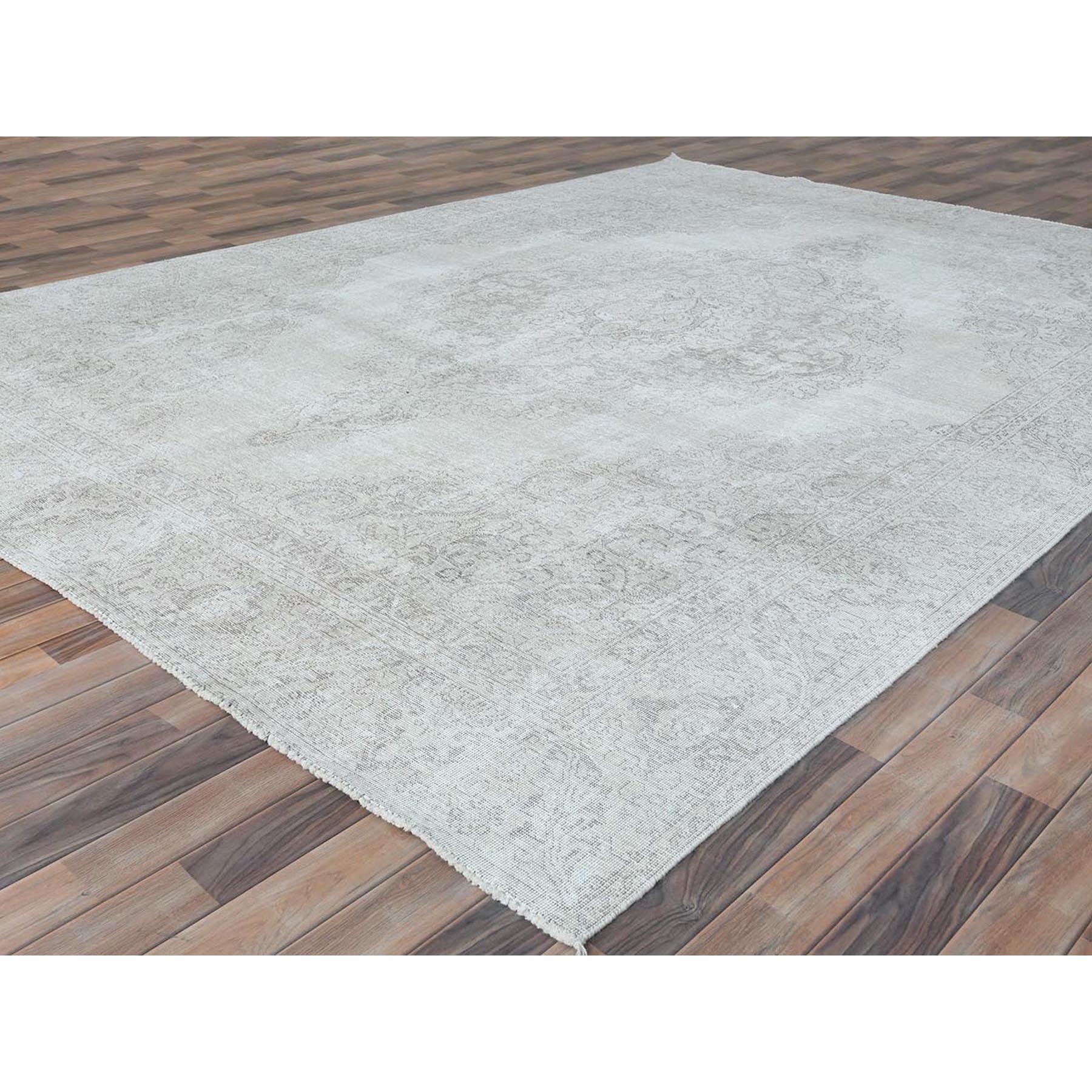 8'10"x12'4" Ivory, Hand Knotted Vintage Persian Tabriz Sheared Low, Distressed Look Shabby Chic Worn Wool, Oriental Rug Sh81689