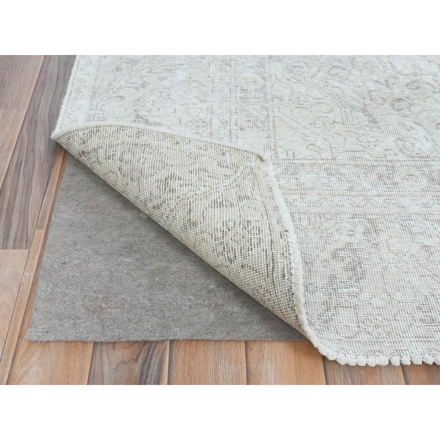 8'10"x12'4" Ivory, Hand Knotted Vintage Persian Tabriz Sheared Low, Distressed Look Shabby Chic Worn Wool, Oriental Rug Sh81689
