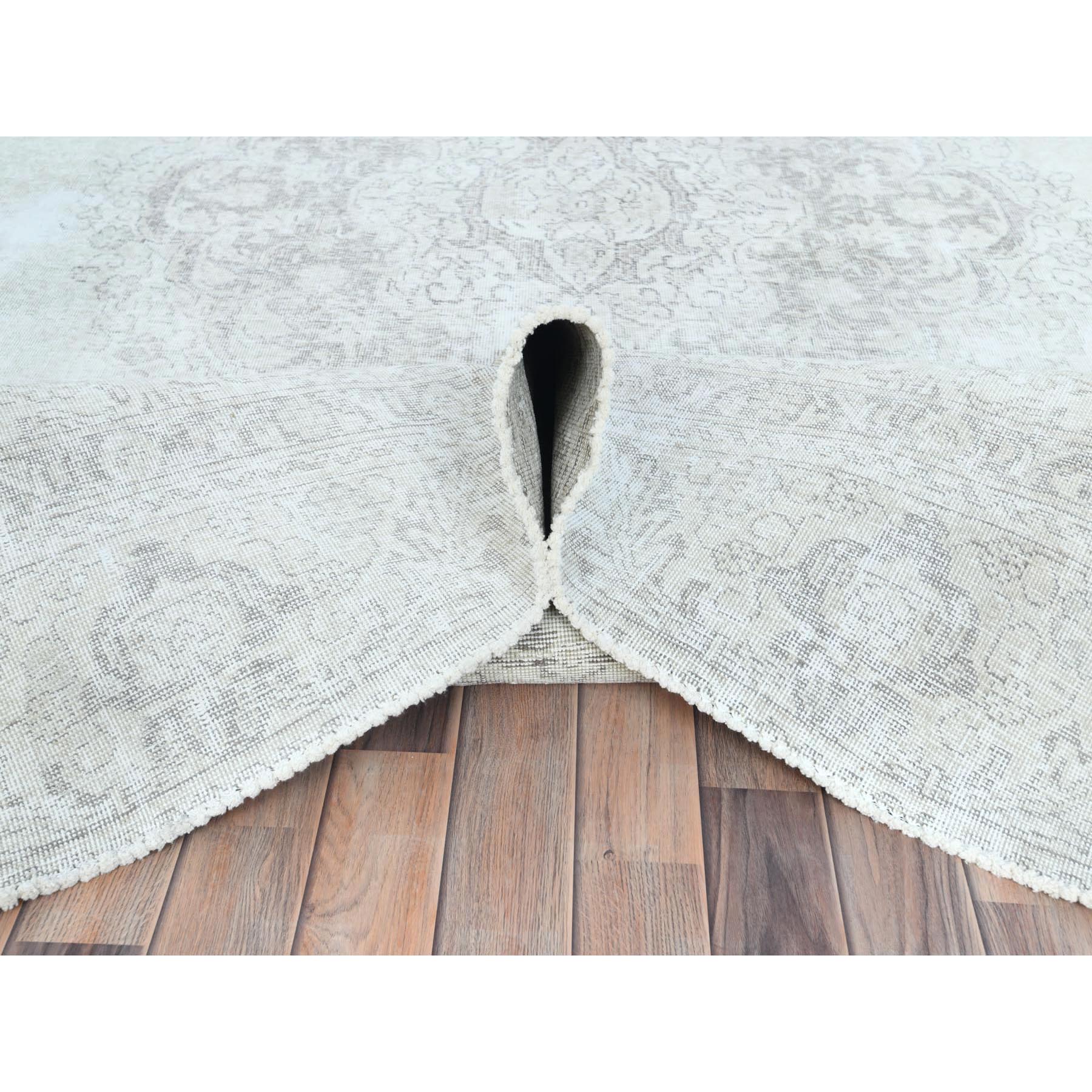 8'10"x12'4" Ivory, Hand Knotted Vintage Persian Tabriz Sheared Low, Distressed Look Shabby Chic Worn Wool, Oriental Rug Sh81689