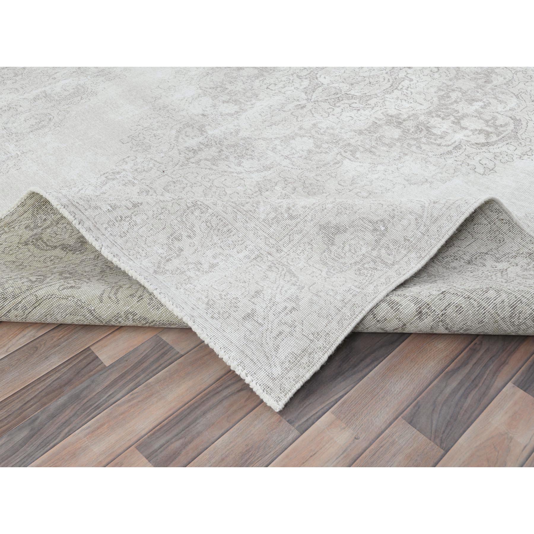 8'10"x12'4" Ivory, Hand Knotted Vintage Persian Tabriz Sheared Low, Distressed Look Shabby Chic Worn Wool, Oriental Rug Sh81689