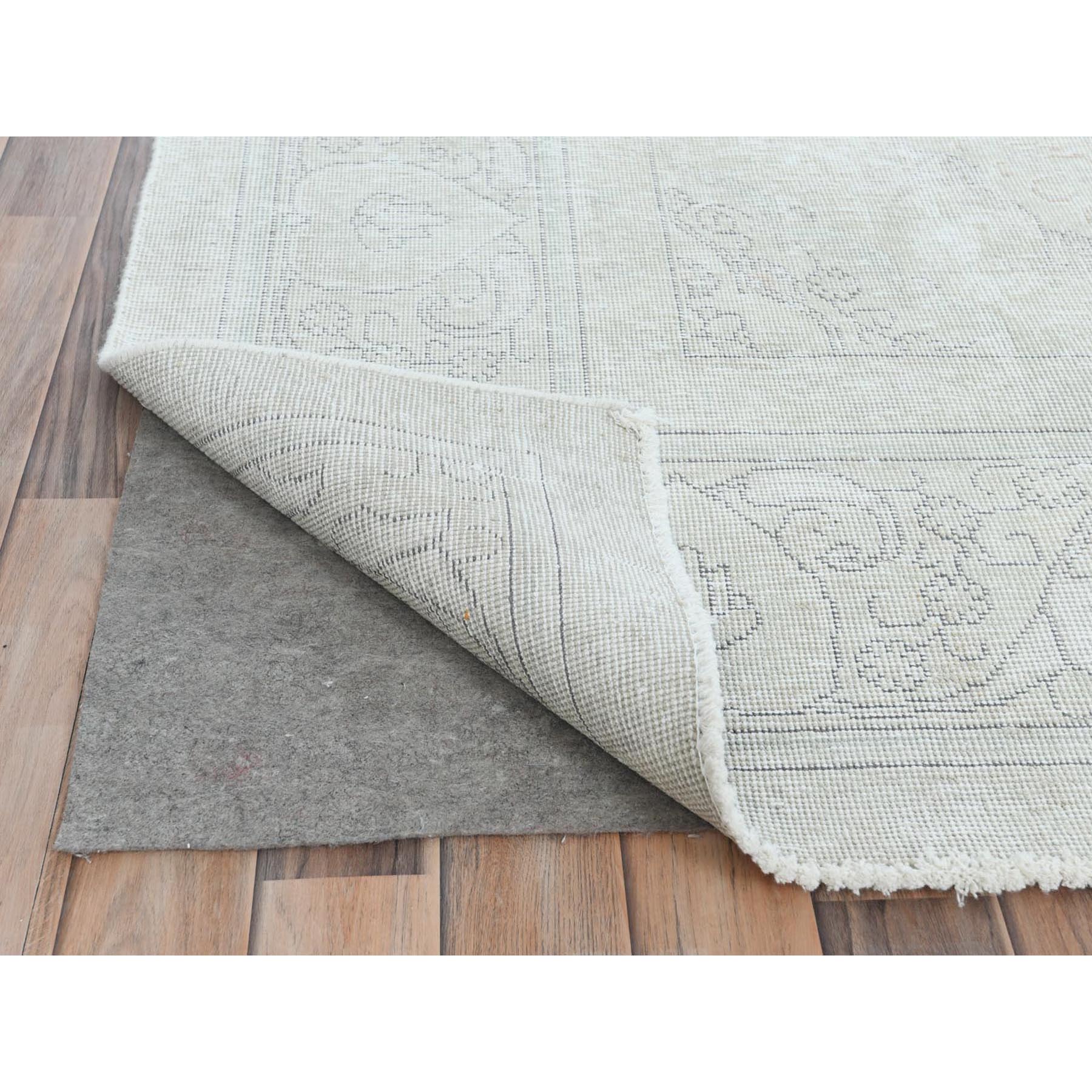 9'5"x12'6" Ivory, Shabby Chic Worn Wool Hand Knotted, Vintage Persian Tabriz Sheared Low Distressed Look, Oriental Rug Sh81691
