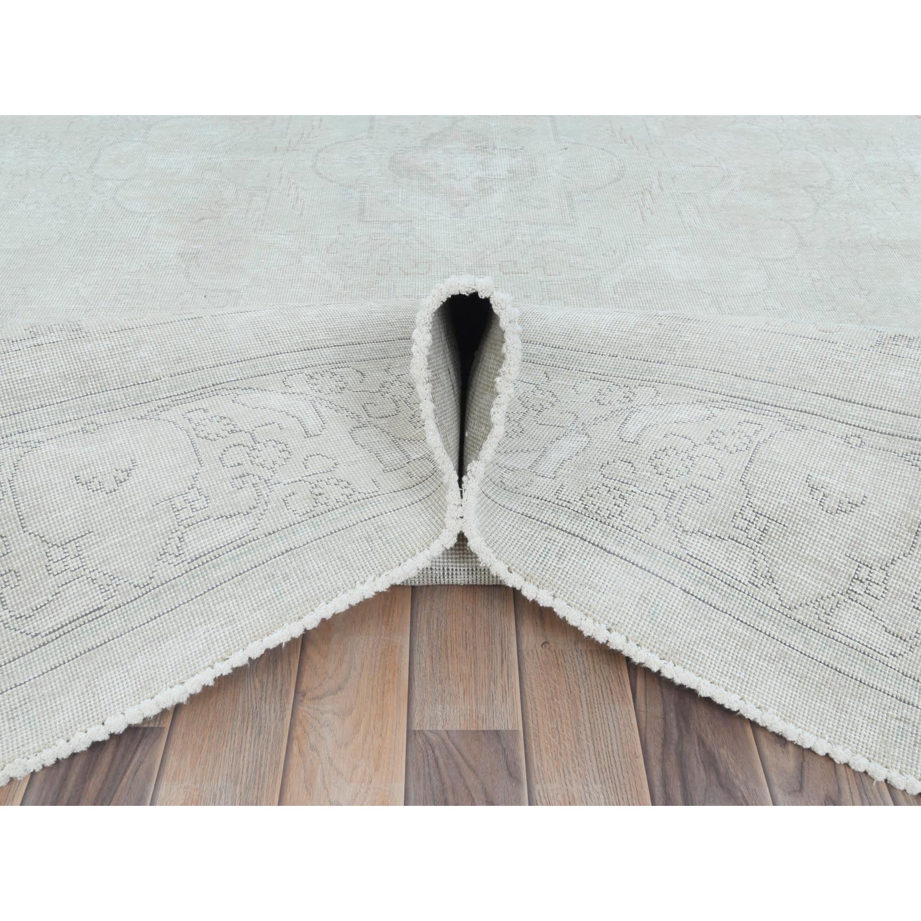 9'5"x12'6" Ivory, Shabby Chic Worn Wool Hand Knotted, Vintage Persian Tabriz Sheared Low Distressed Look, Oriental Rug Sh81691