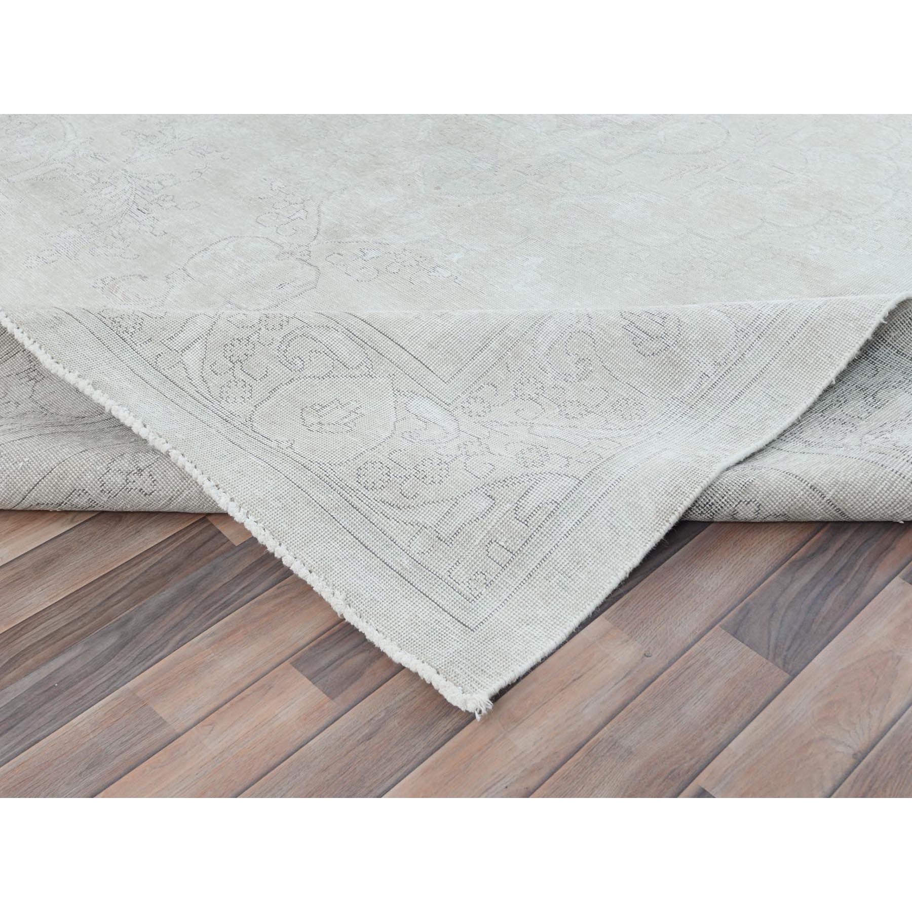 9'5"x12'6" Ivory, Shabby Chic Worn Wool Hand Knotted, Vintage Persian Tabriz Sheared Low Distressed Look, Oriental Rug Sh81691