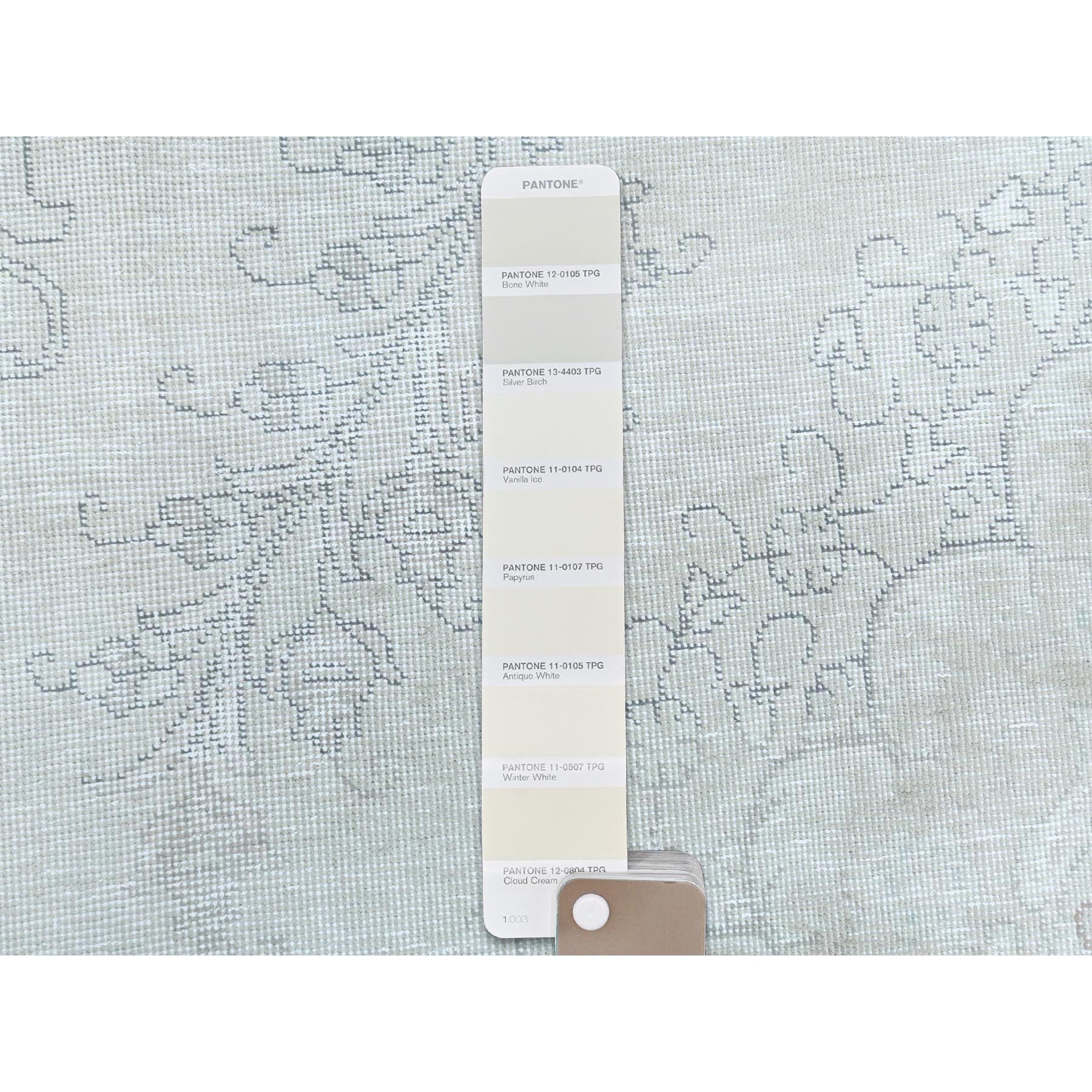 9'5"x12'6" Ivory, Shabby Chic Worn Wool Hand Knotted, Vintage Persian Tabriz Sheared Low Distressed Look, Oriental Rug Sh81691