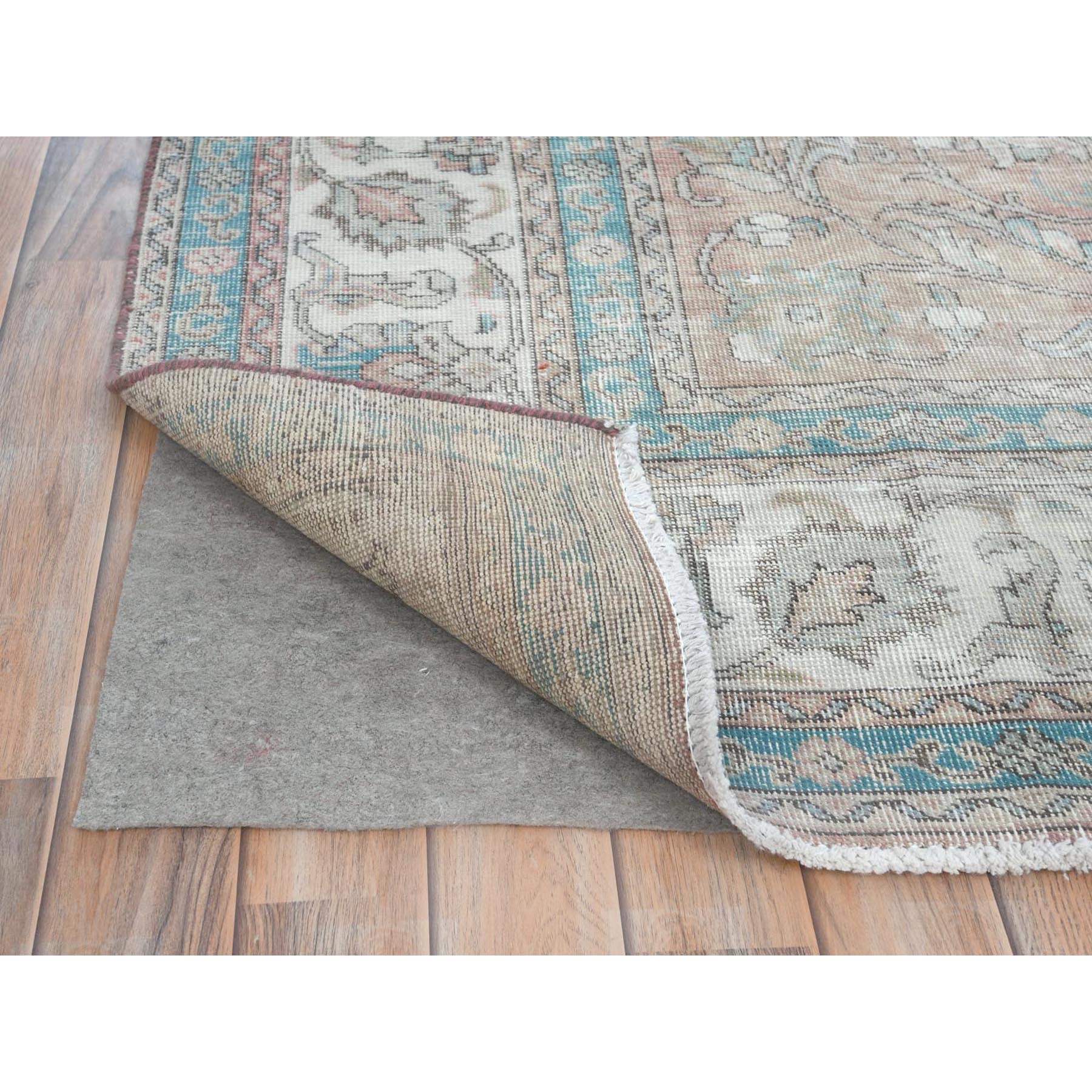 7'x10'8" Light Red, Vintage Persian Tabriz Sheared Low Distressed Look, Shabby Chic Worn Wool Hand Knotted, Oriental Rug Sh81695
