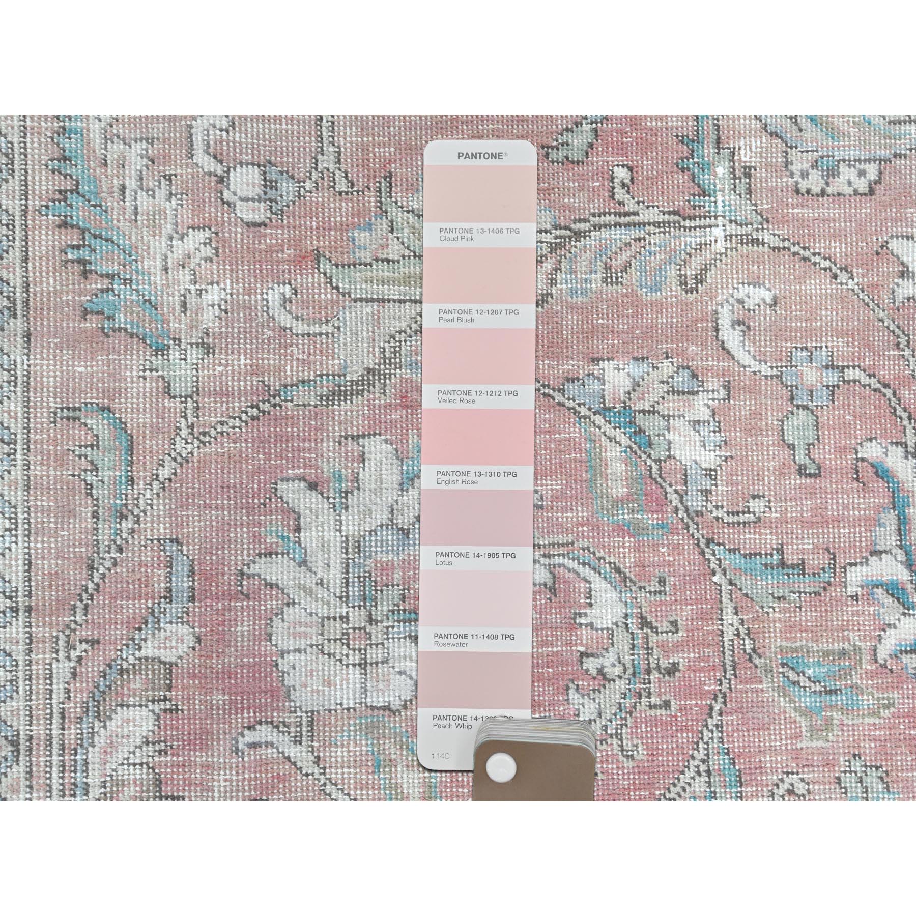 7'x10'8" Light Red, Vintage Persian Tabriz Sheared Low Distressed Look, Shabby Chic Worn Wool Hand Knotted, Oriental Rug Sh81695