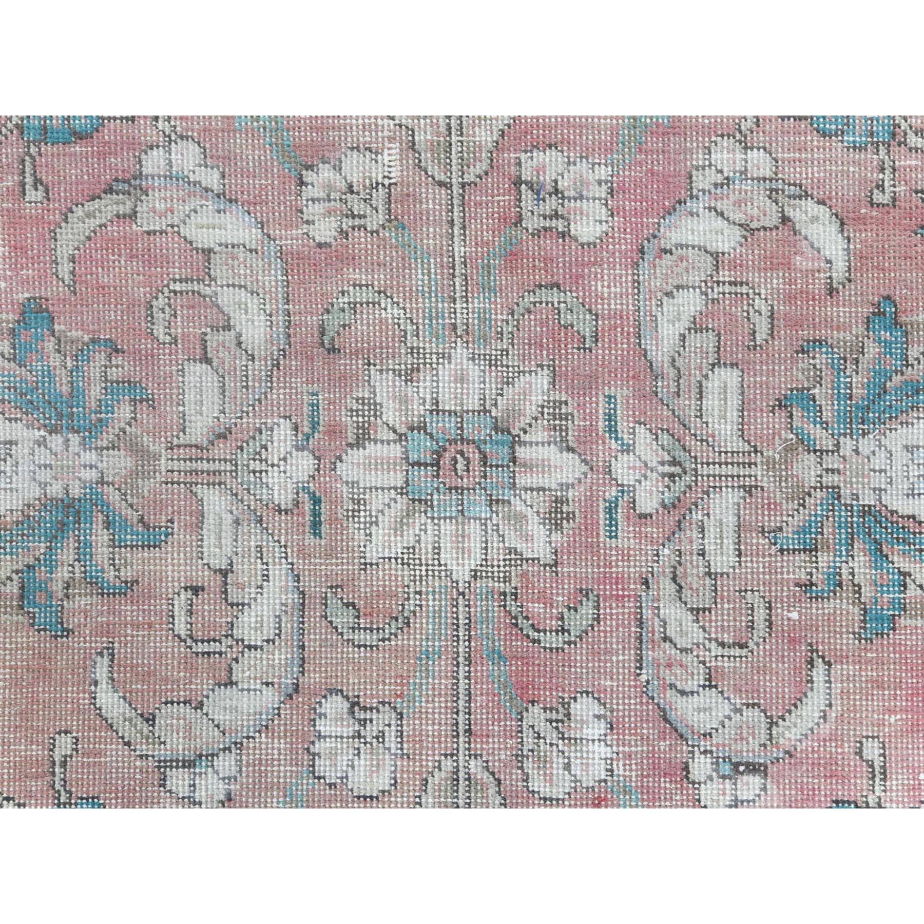 7'x10'8" Light Red, Vintage Persian Tabriz Sheared Low Distressed Look, Shabby Chic Worn Wool Hand Knotted, Oriental Rug Sh81695