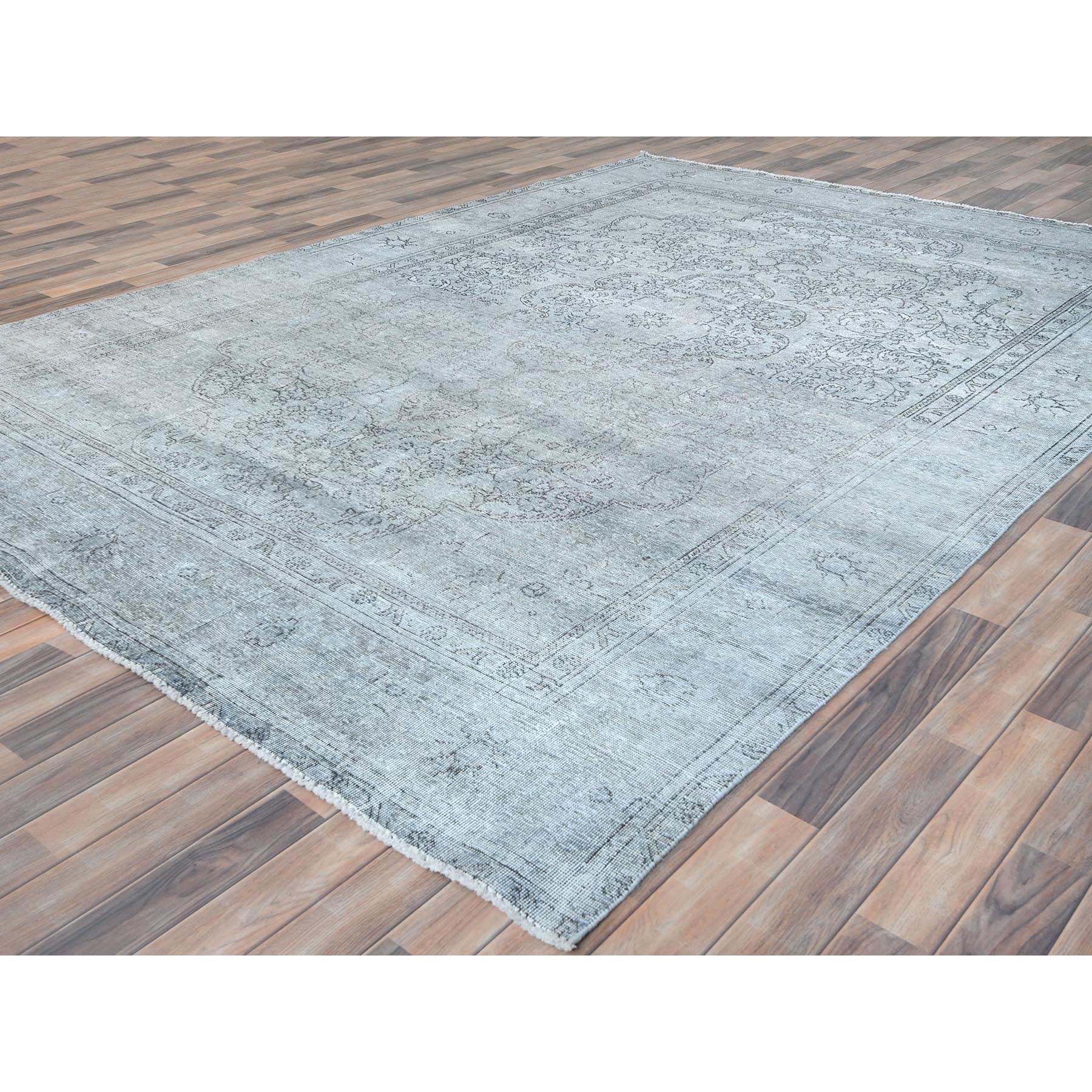 8'2"x11'2" Ivory, Hand Knotted Vintage Persian Tabriz Cropped Thin, Distressed Look Shabby Chic Worn Wool, Oriental Rug Sh81704